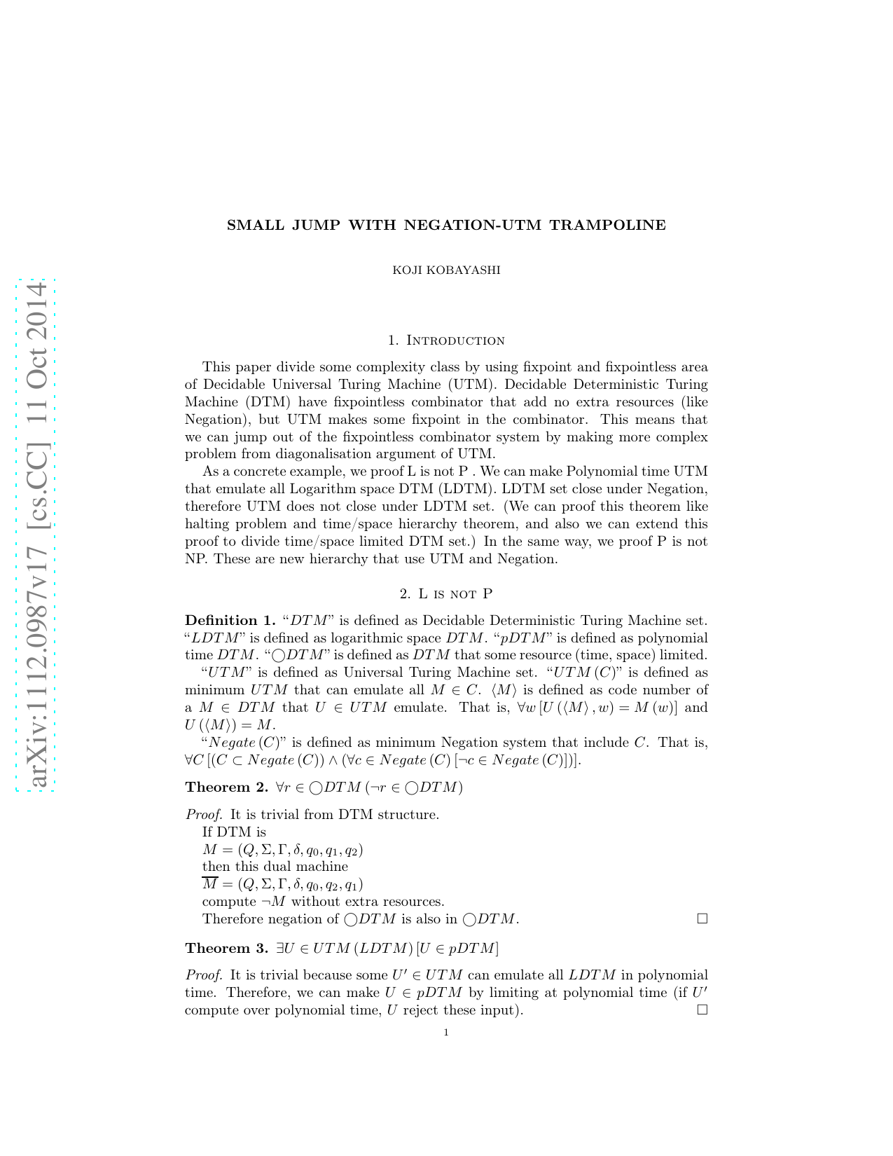 Small Jump with Negation-UTM Trampoline