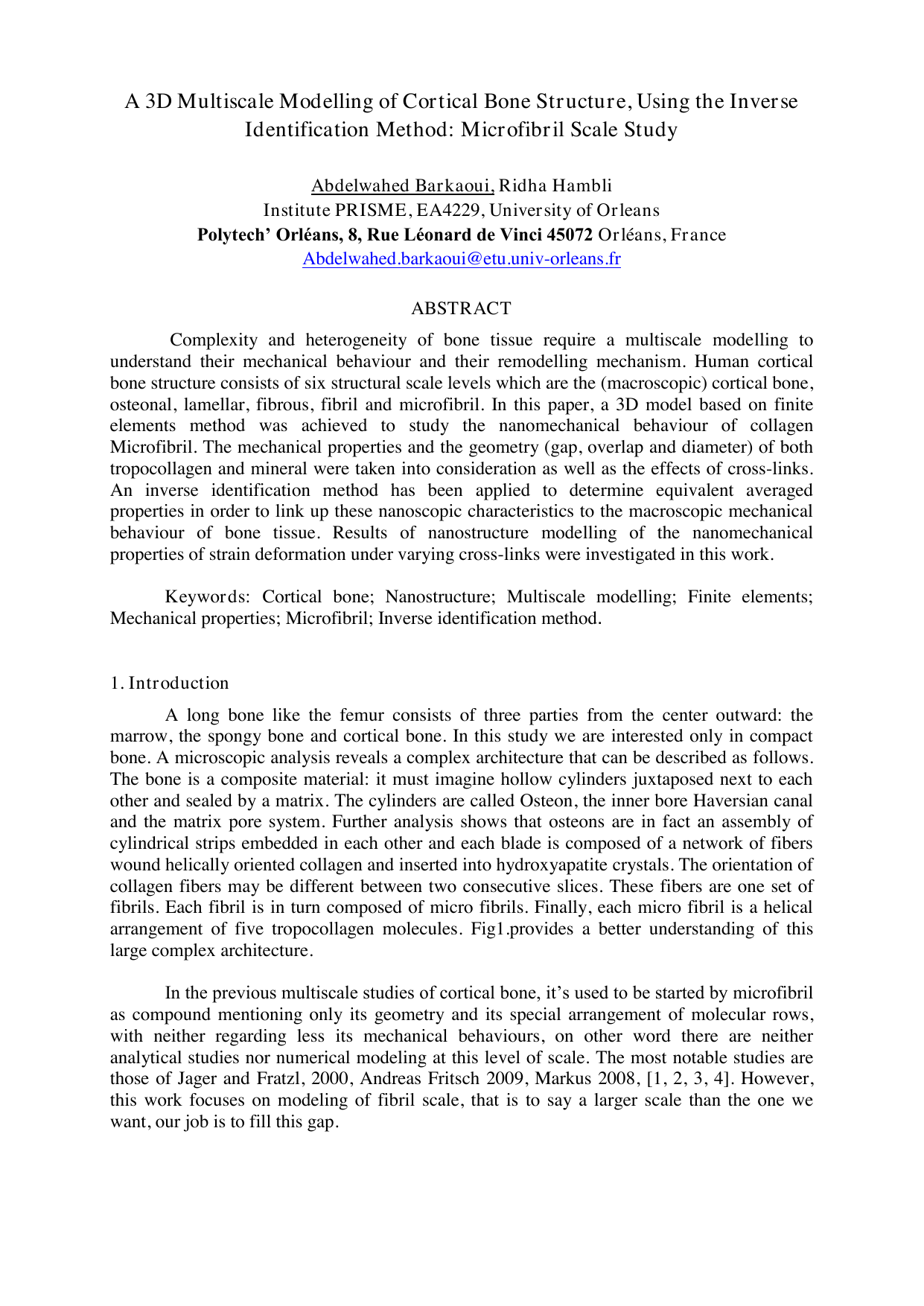 A 3D Multiscale Modelling of Cortical Bone Structure, Using the Inverse   Identification Method: Microfibril Scale Study