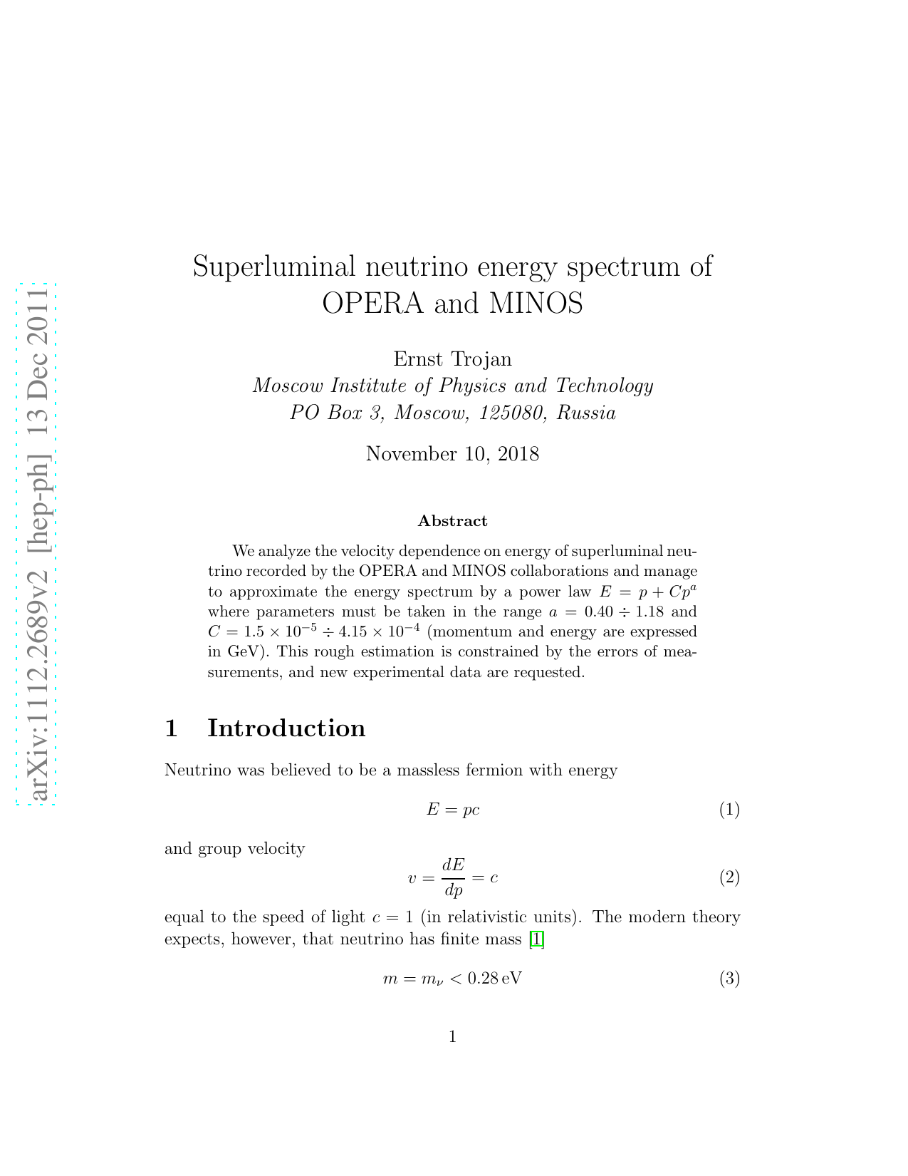 Superluminal neutrino energy spectrum of OPERA and MINOS