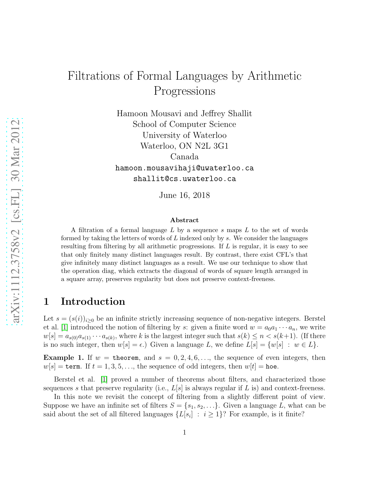 Filtrations of Formal Languages by Arithmetic Progressions