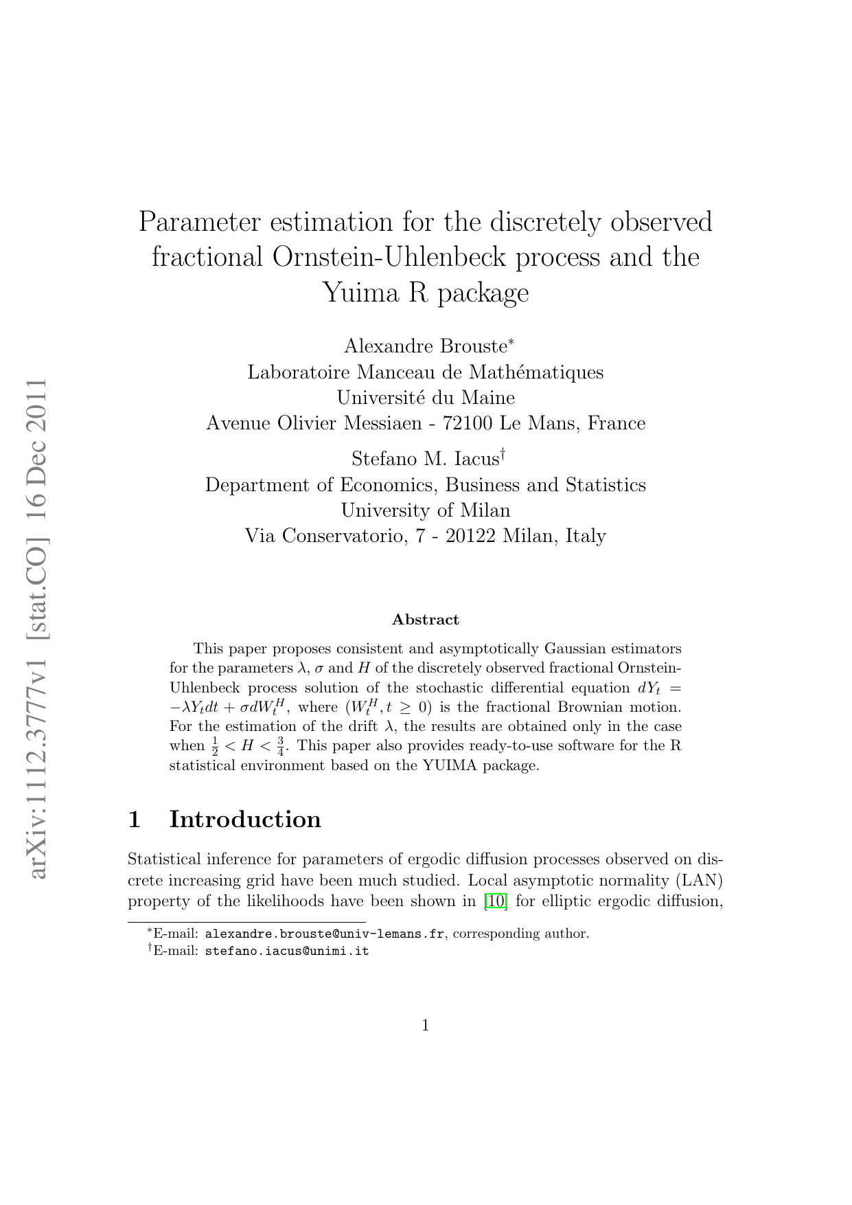 Parameter estimation for the discretely observed fractional   Ornstein-Uhlenbeck process and the Yuima R package