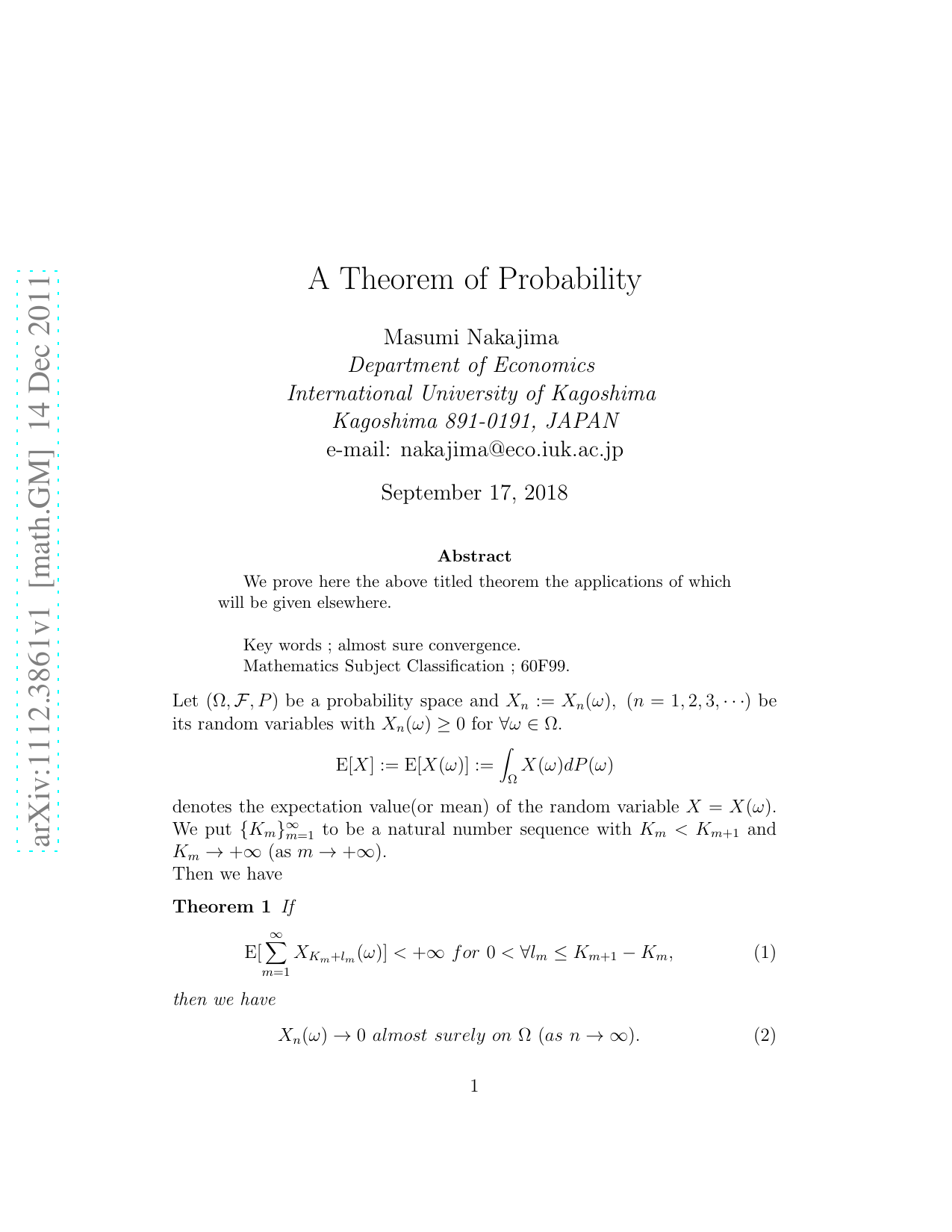 A Theorem of Probability