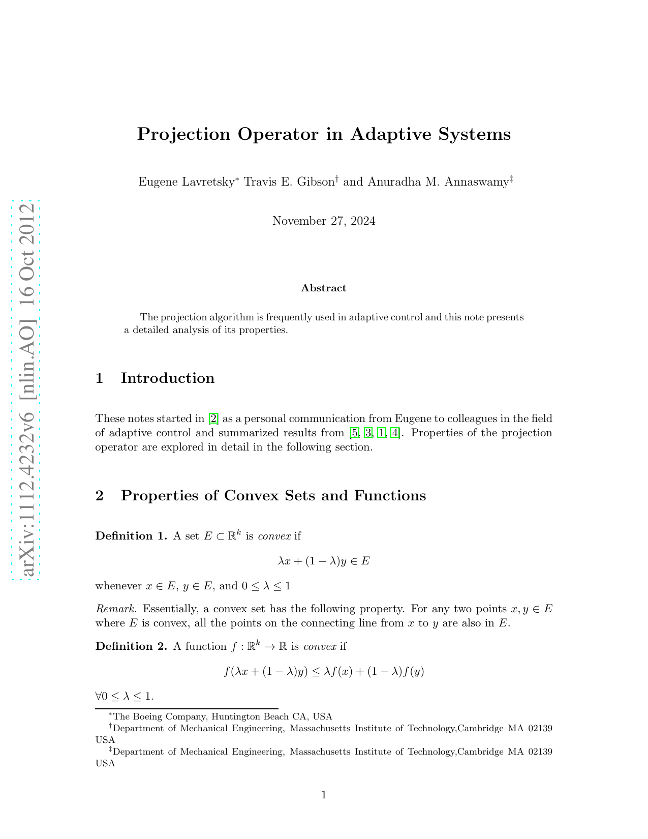 Projection Operator in Adaptive Systems