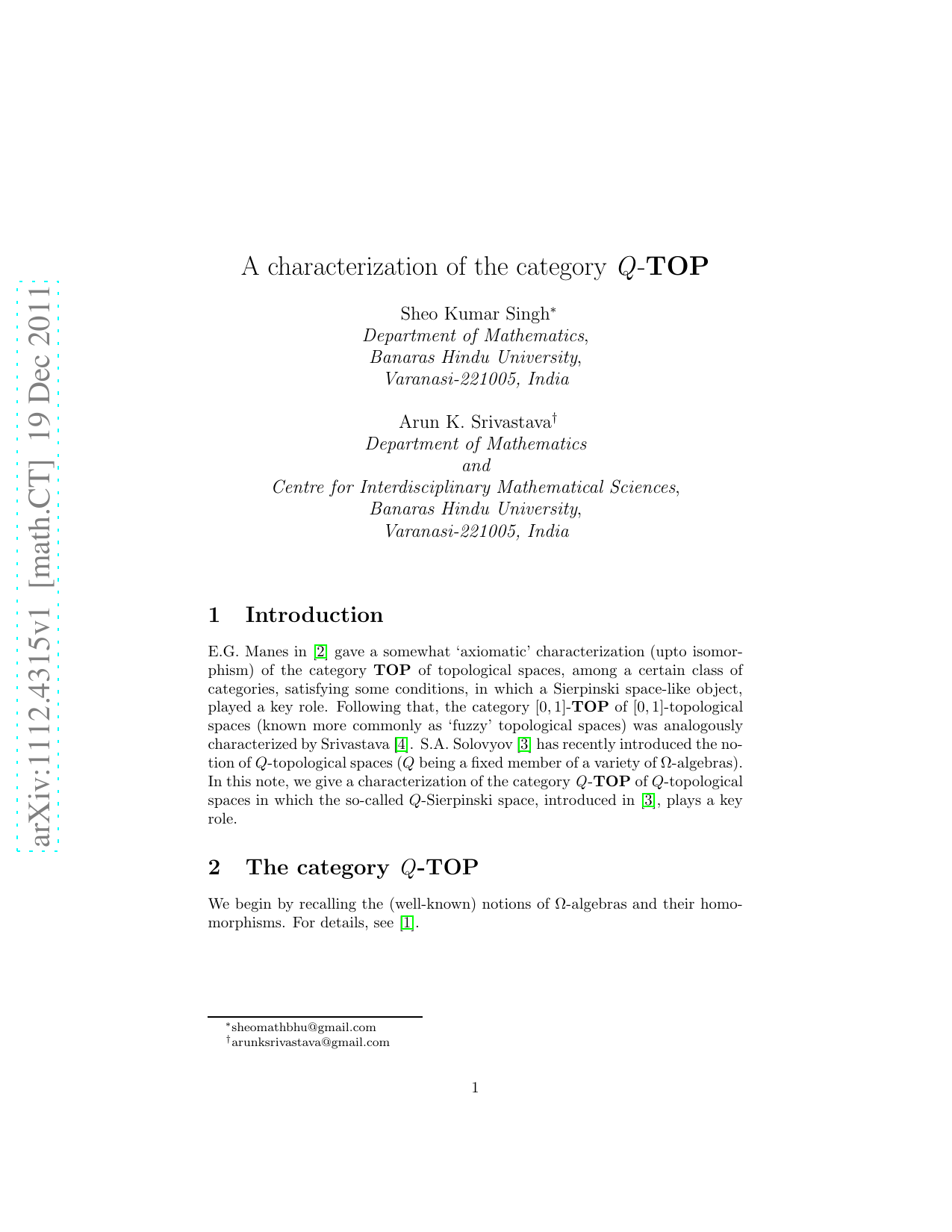 A characterization of the category Q-TOP