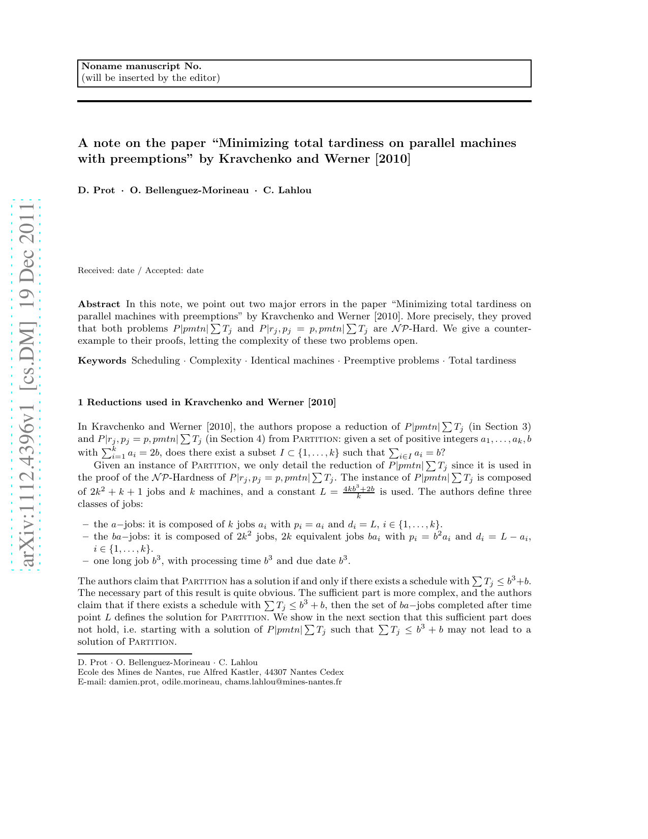 A note on the paper 'Minimizing total tardiness on parallel machines   with preemptions' by Kravchenko and Werner [2010]