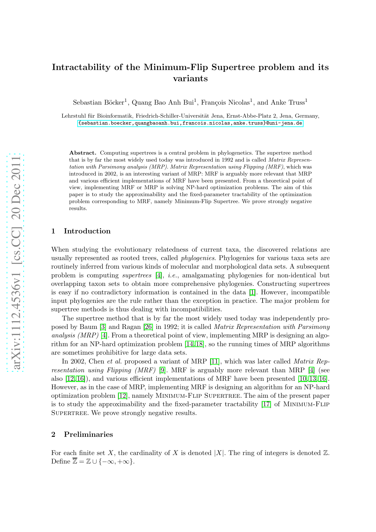 Intractability of the Minimum-Flip Supertree problem and its variants