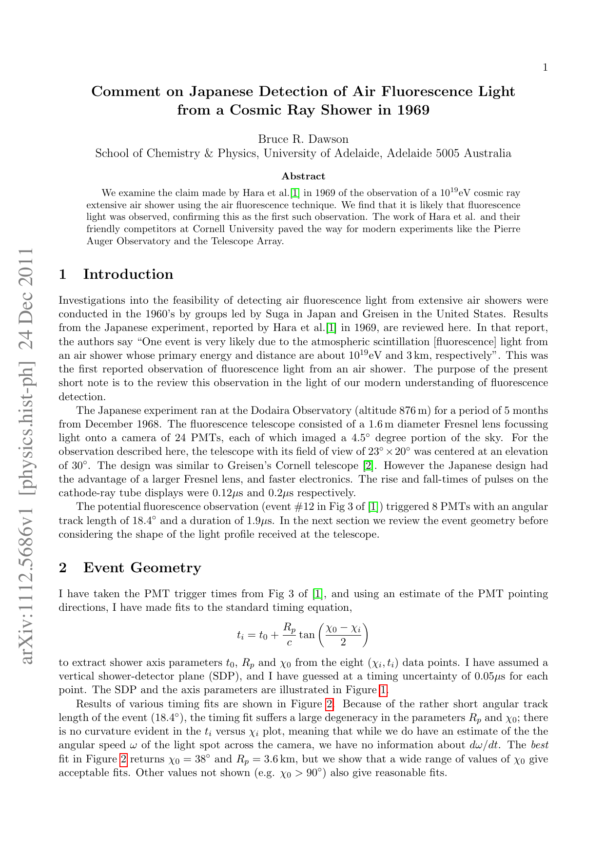 Comment on Japanese Detection of Air Fluorescence Light from a Cosmic   Ray Shower in 1969