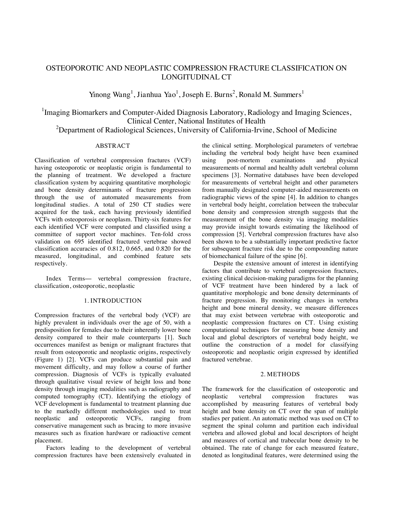 Osteoporotic and Neoplastic Compression Fracture Classification on   Longitudinal CT