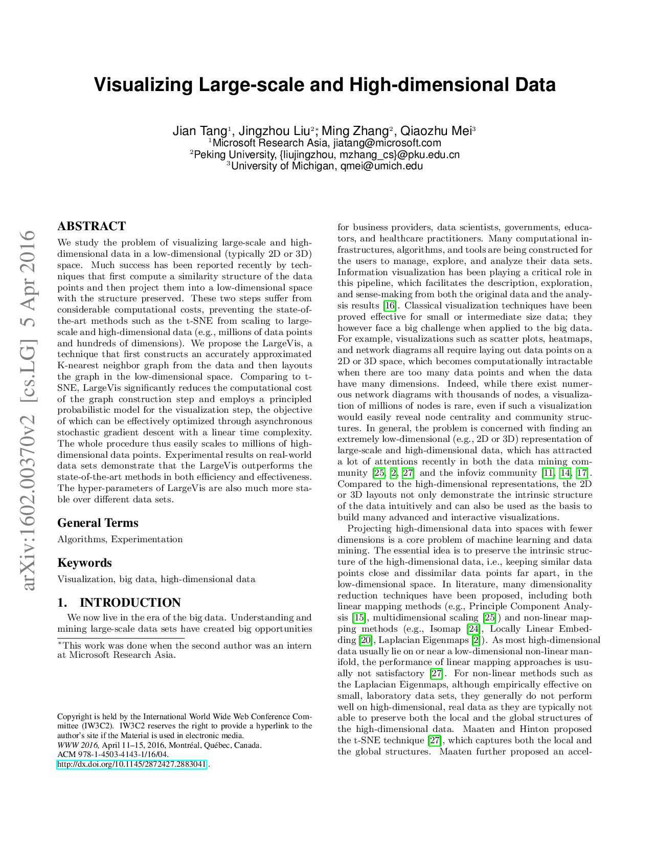 Visualizing Large-scale and High-dimensional Data