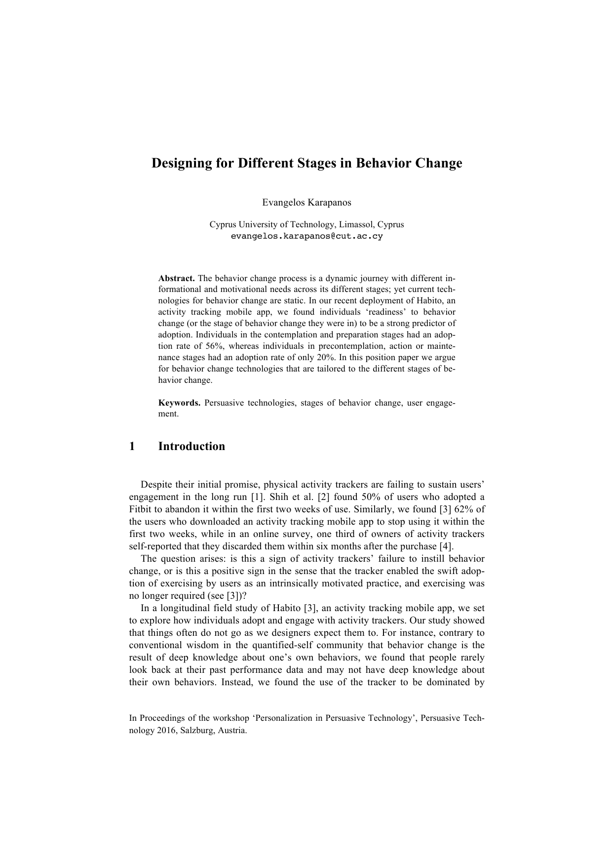 Designing for Different Stages in Behavior Change