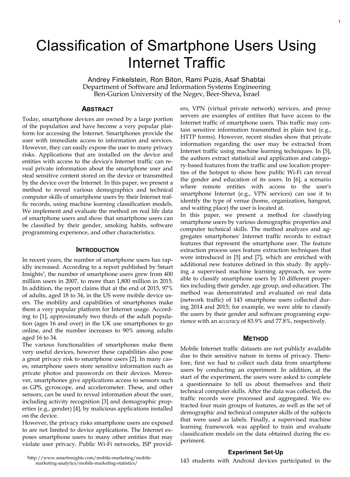 Classification of Smartphone Users Using Internet Traffic