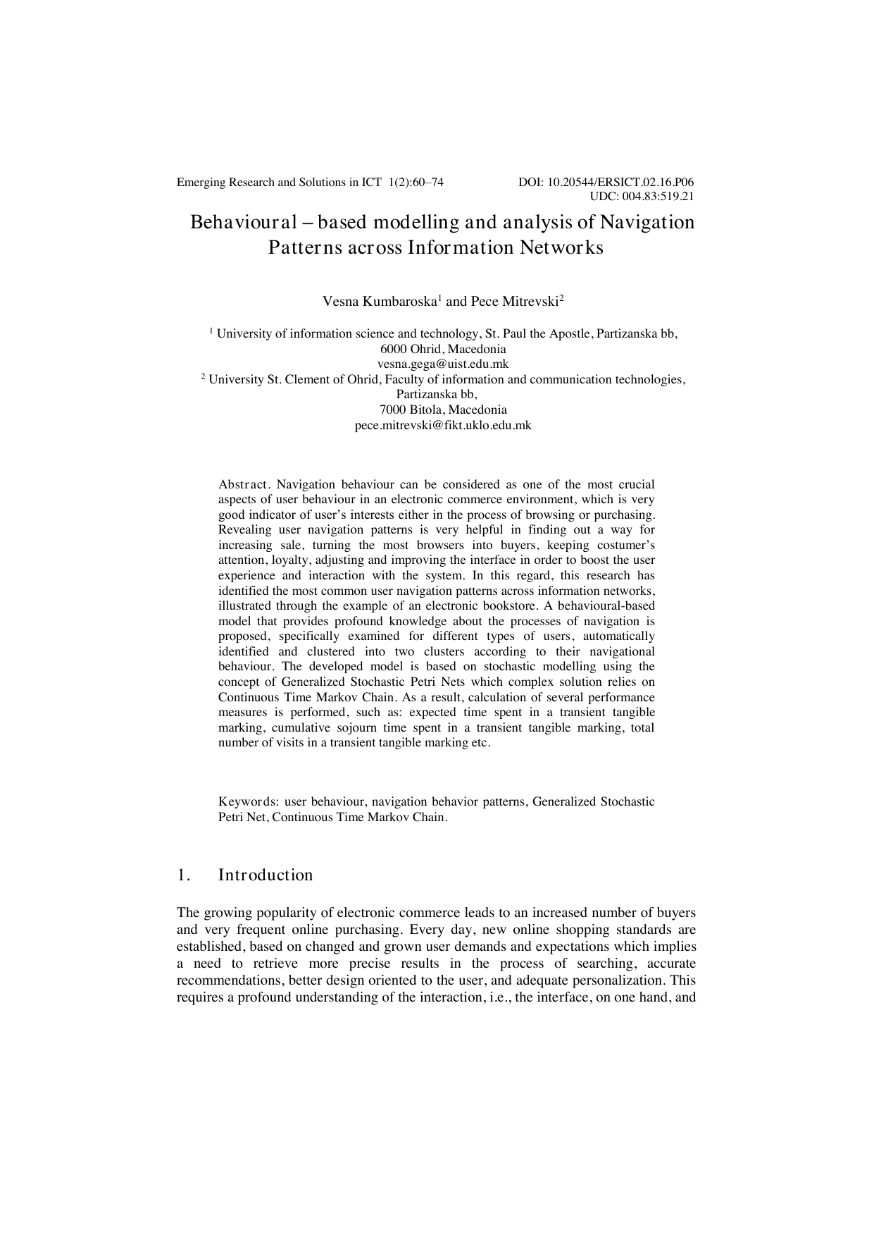 Behavioural - based modelling and analysis of Navigation Patterns across Information Networks