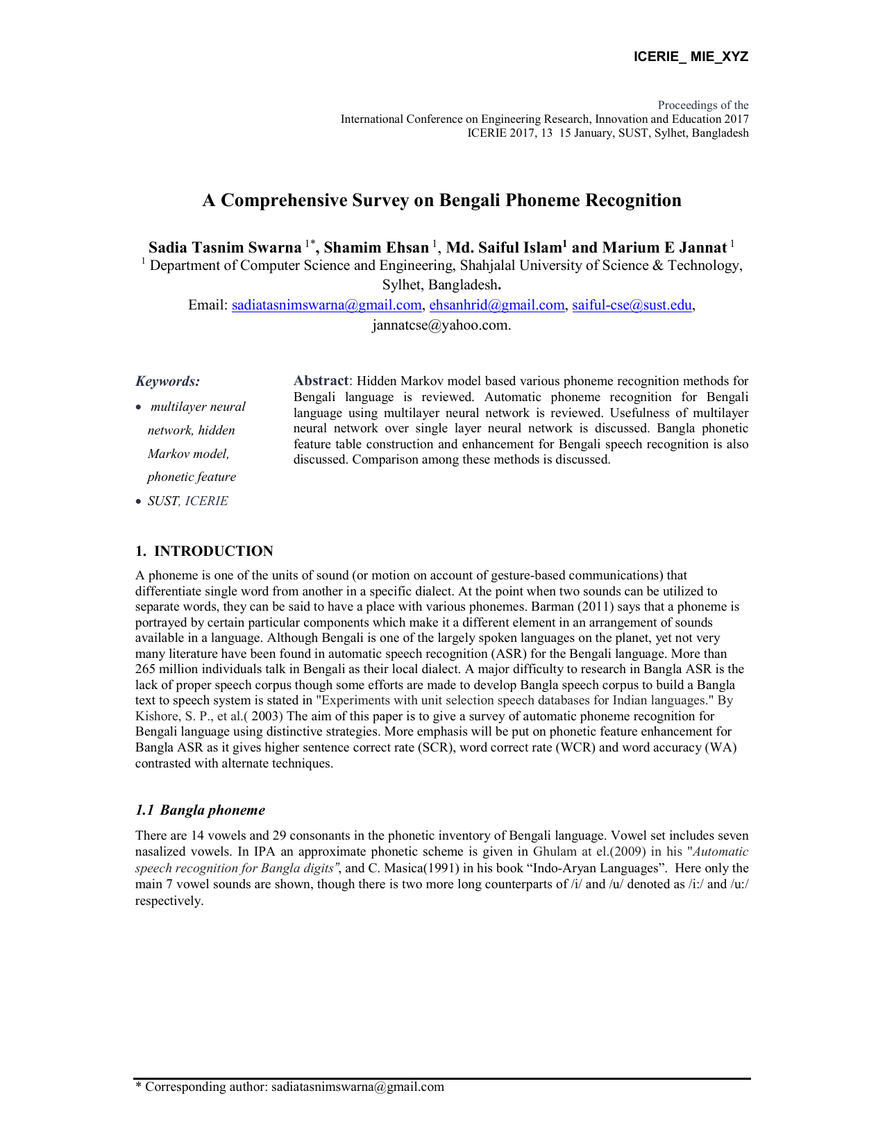 A Comprehensive Survey on Bengali Phoneme Recognition