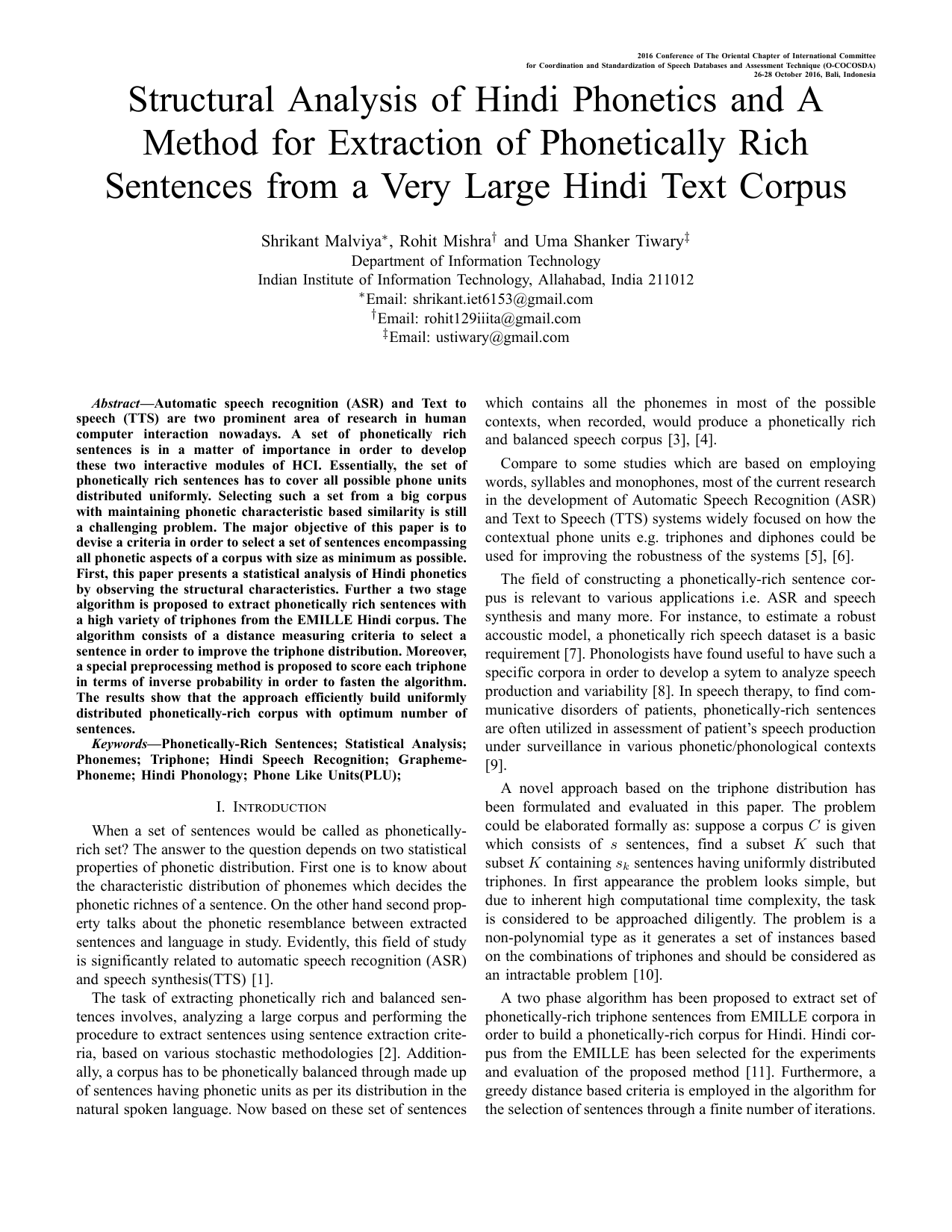 Structural Analysis of Hindi Phonetics and A Method for Extraction of   Phonetically Rich Sentences from a Very Large Hindi Text Corpus