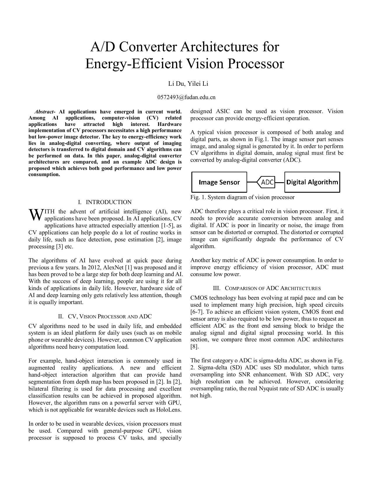 A/D Converter Architectures for Energy-Efficient Vision Processor