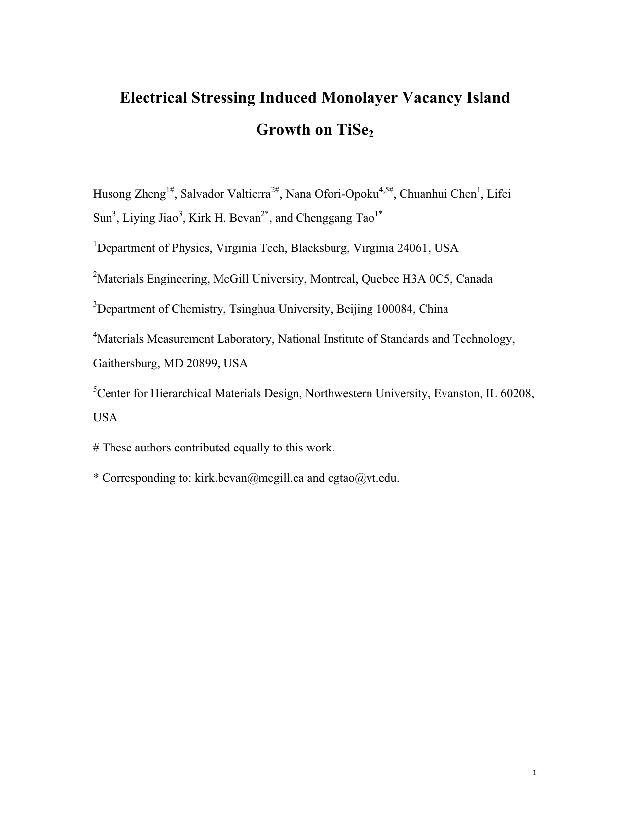 Electrical Stressing Induced Monolayer Vacancy Island Growth on TiSe2