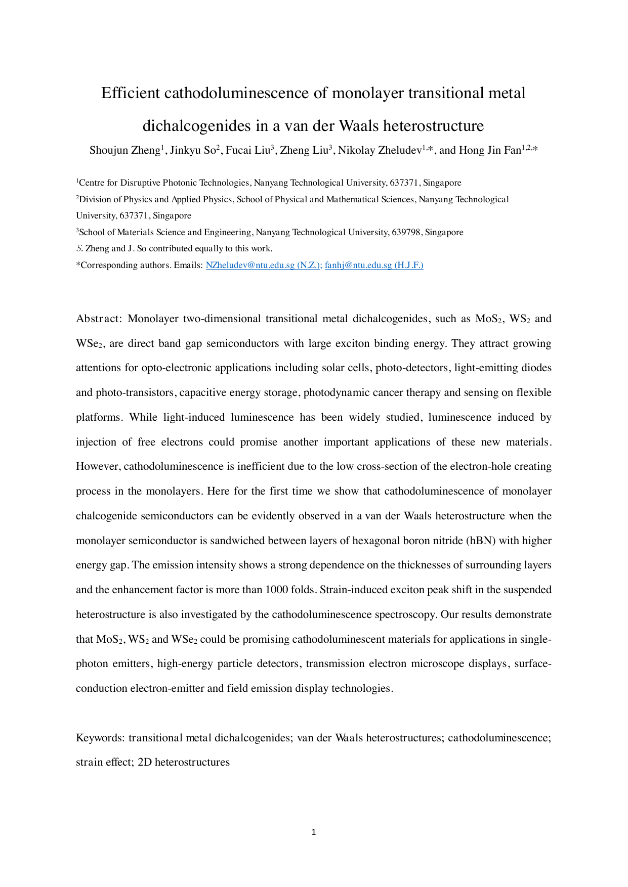Efficient cathodoluminescence of monolayer transitional metal   dichalcogenides in a van der Waals heterostructure