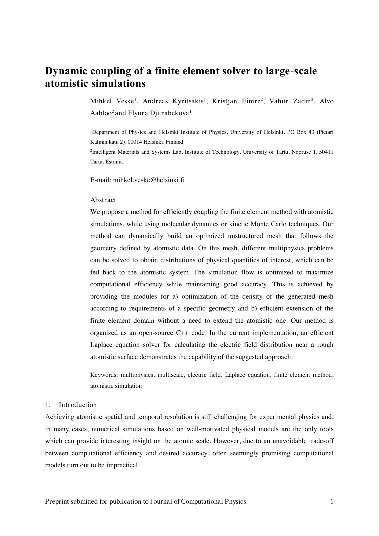 Dynamic coupling of a finite element solver to large-scale atomistic   simulations