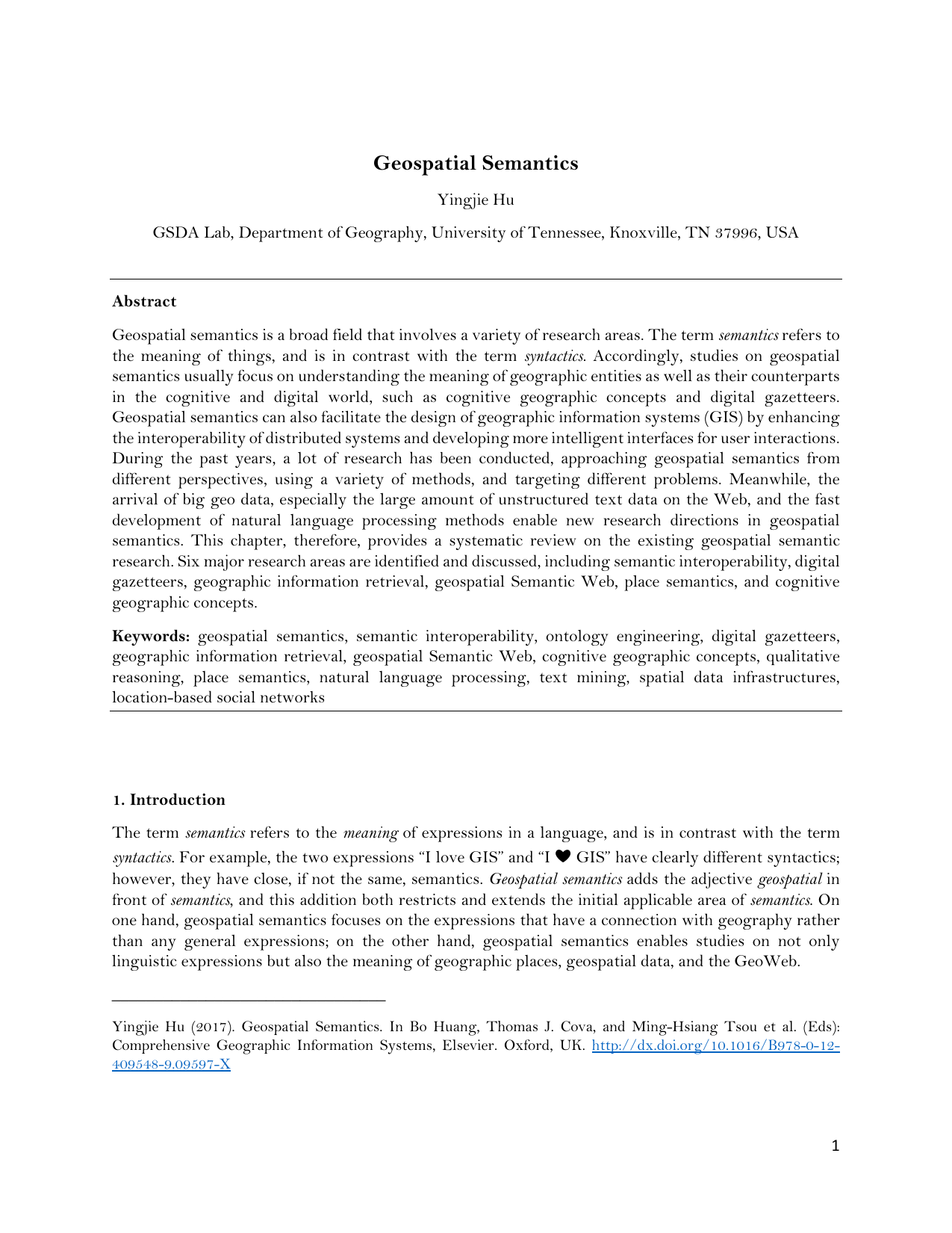 Geospatial Semantics