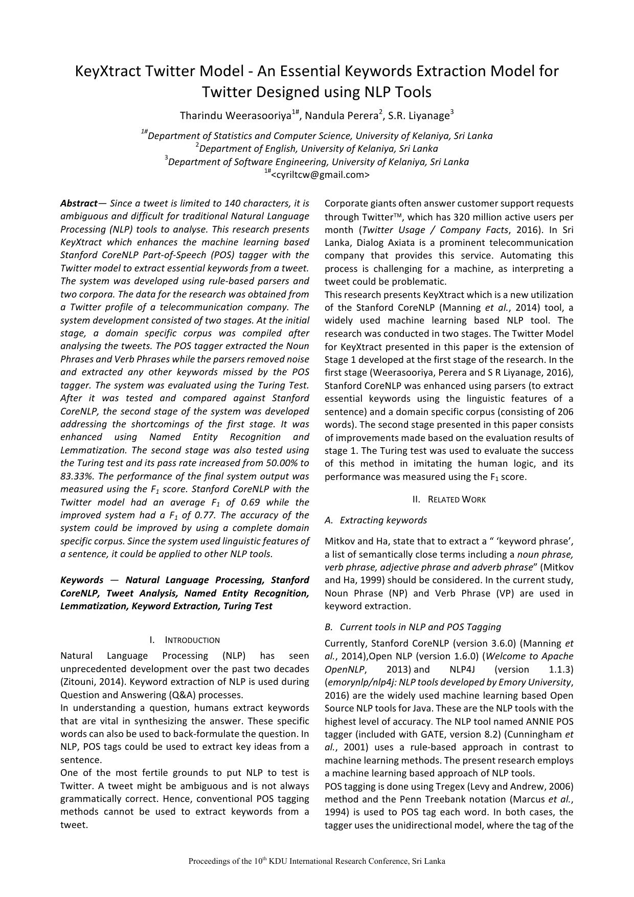 KeyXtract Twitter Model - An Essential Keywords Extraction Model for   Twitter Designed using NLP Tools