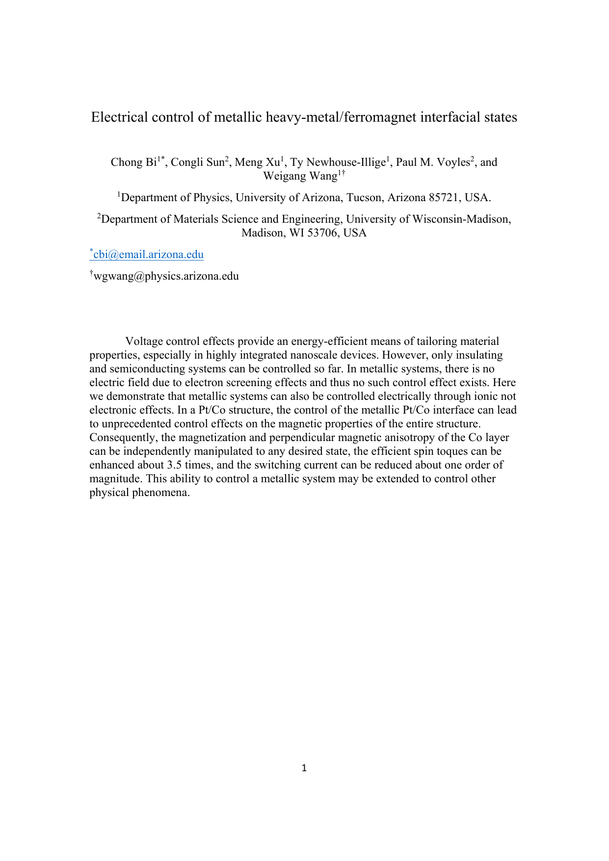 Electrical control of metallic heavy-metal/ferromagnet interfacial   states