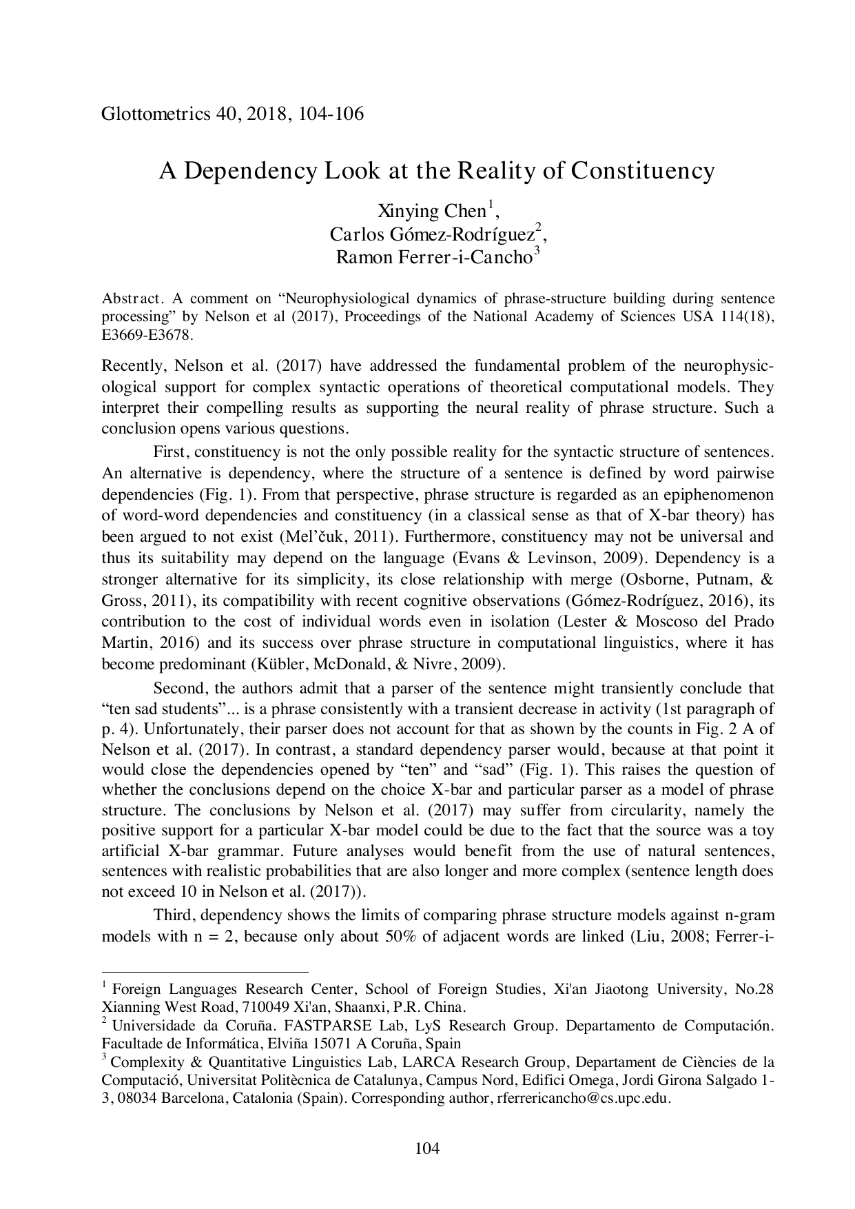 A dependency look at the reality of constituency