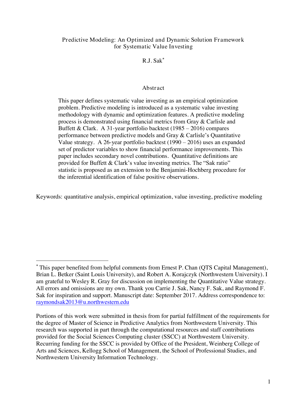 Predictive Modeling: An Optimized and Dynamic Solution Framework for Systematic Value Investing