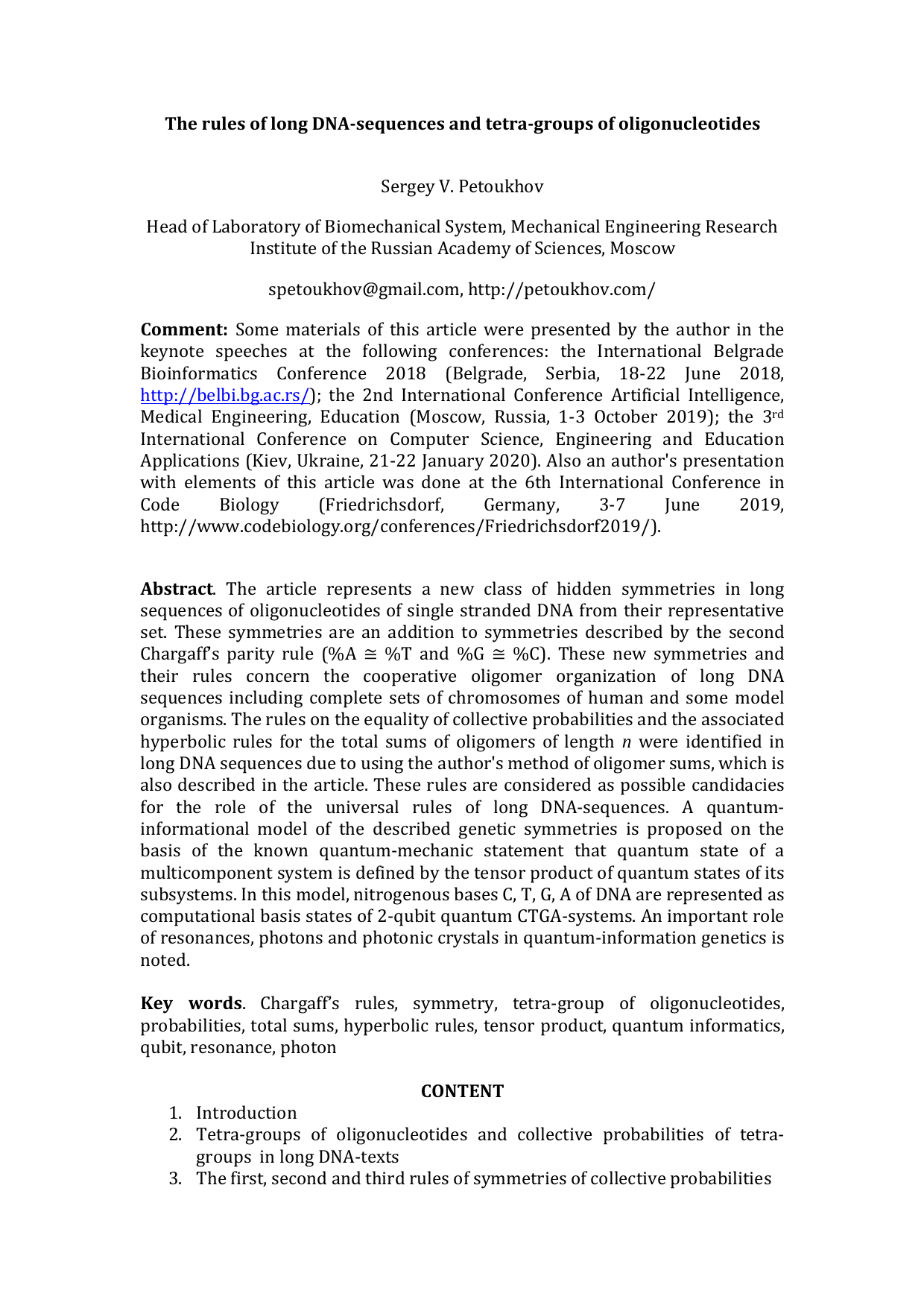 The rules of long DNA-sequences and tetra-groups of oligonucleotides