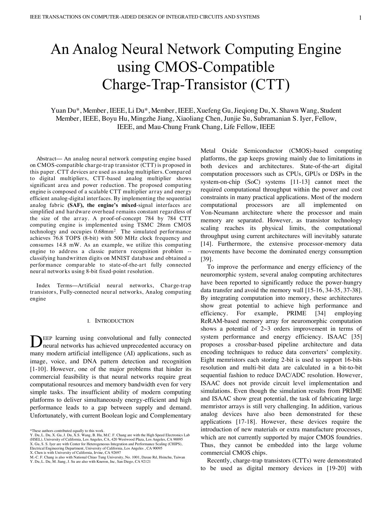 An Analog Neural Network Computing Engine using CMOS-Compatible Charge-Trap-Transistor (CTT)