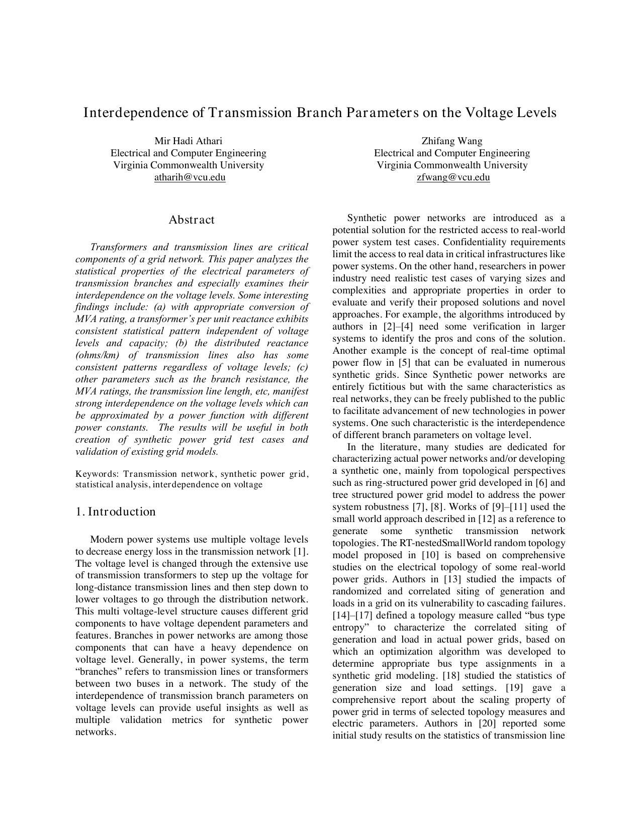 Interdependence of Transmission Branch Parameters on the Voltage Levels