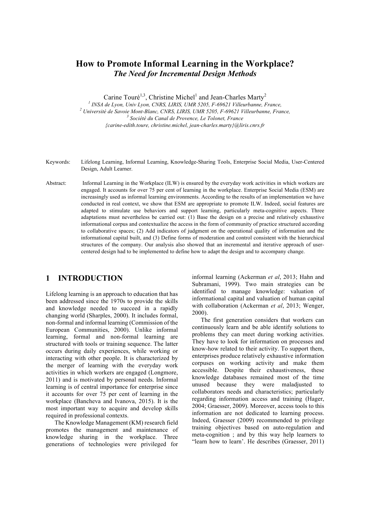 How to promote informal learning in the workplace? The need for incremental design methods