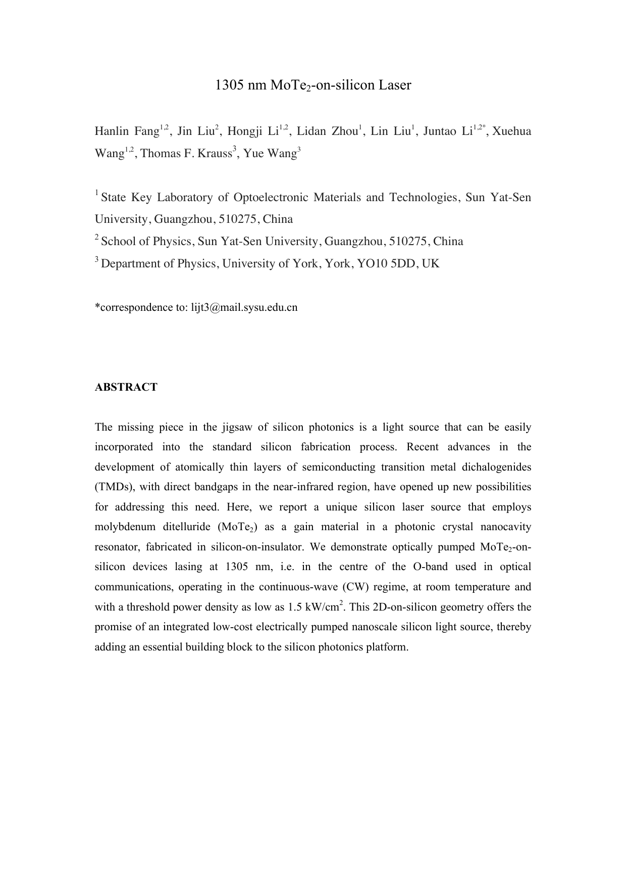 1305 nm MoTe2-on-silicon Laser
