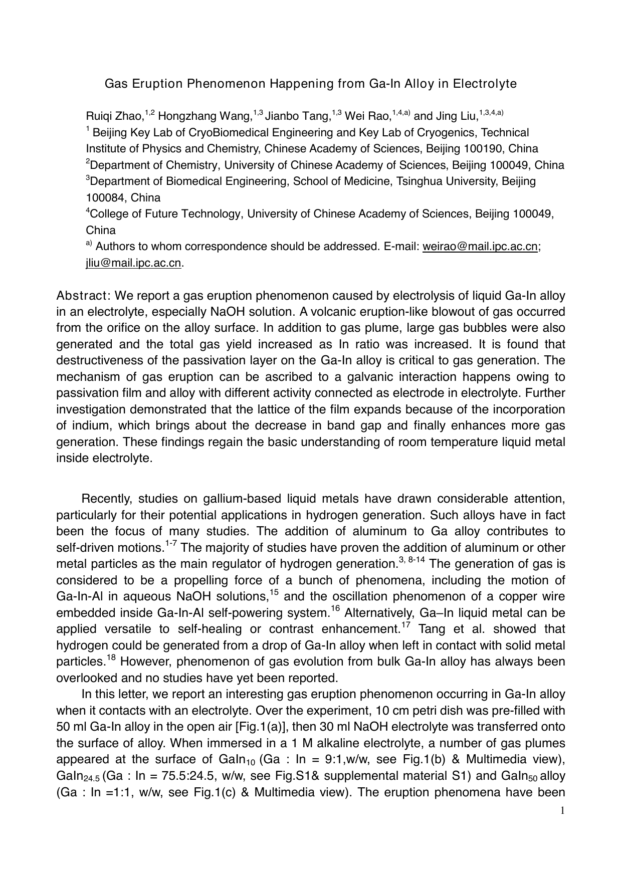 Gas Eruption Phenomenon Happening from Ga-In Alloy in Electrolyte