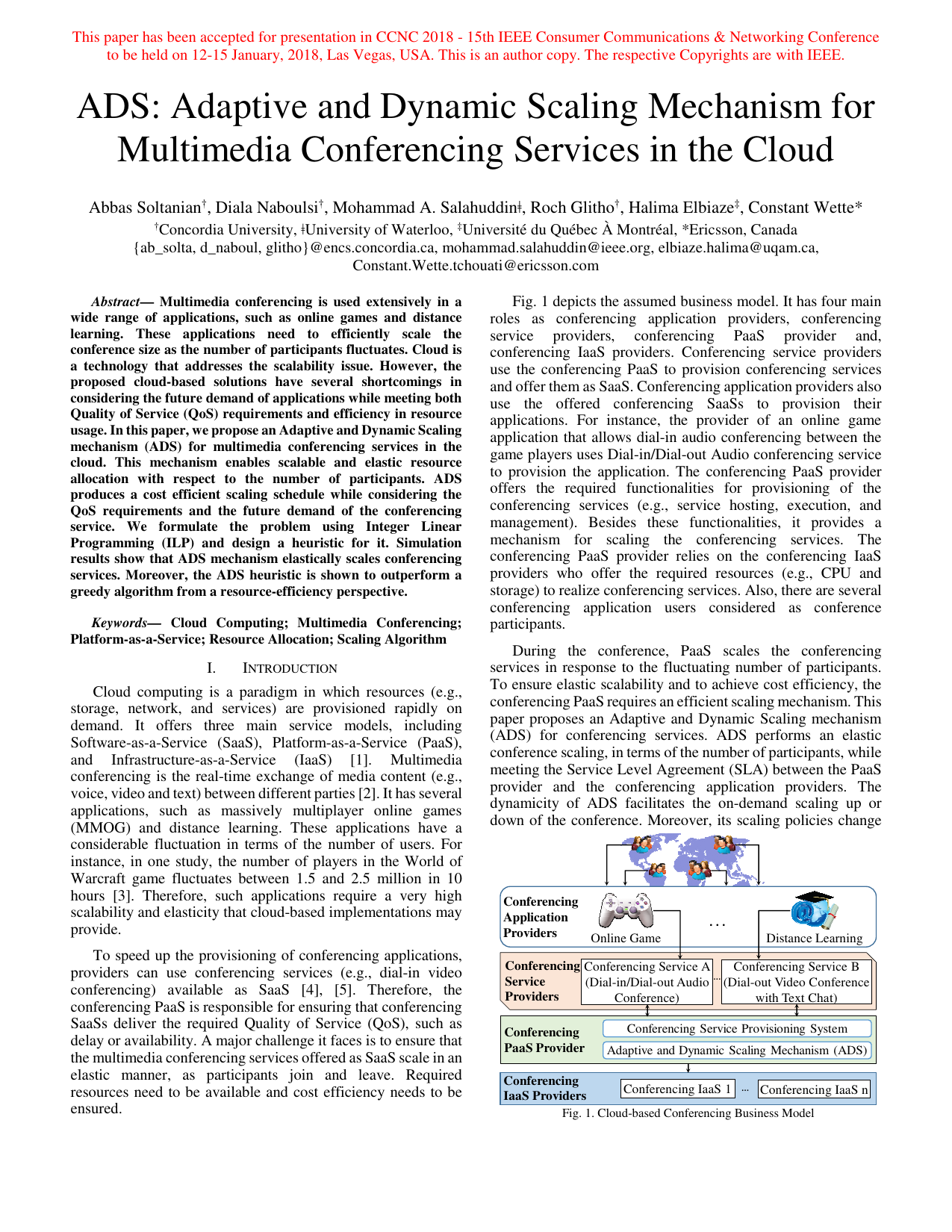 ADS: Adaptive and Dynamic Scaling Mechanism for Multimedia Conferencing Services in the Cloud