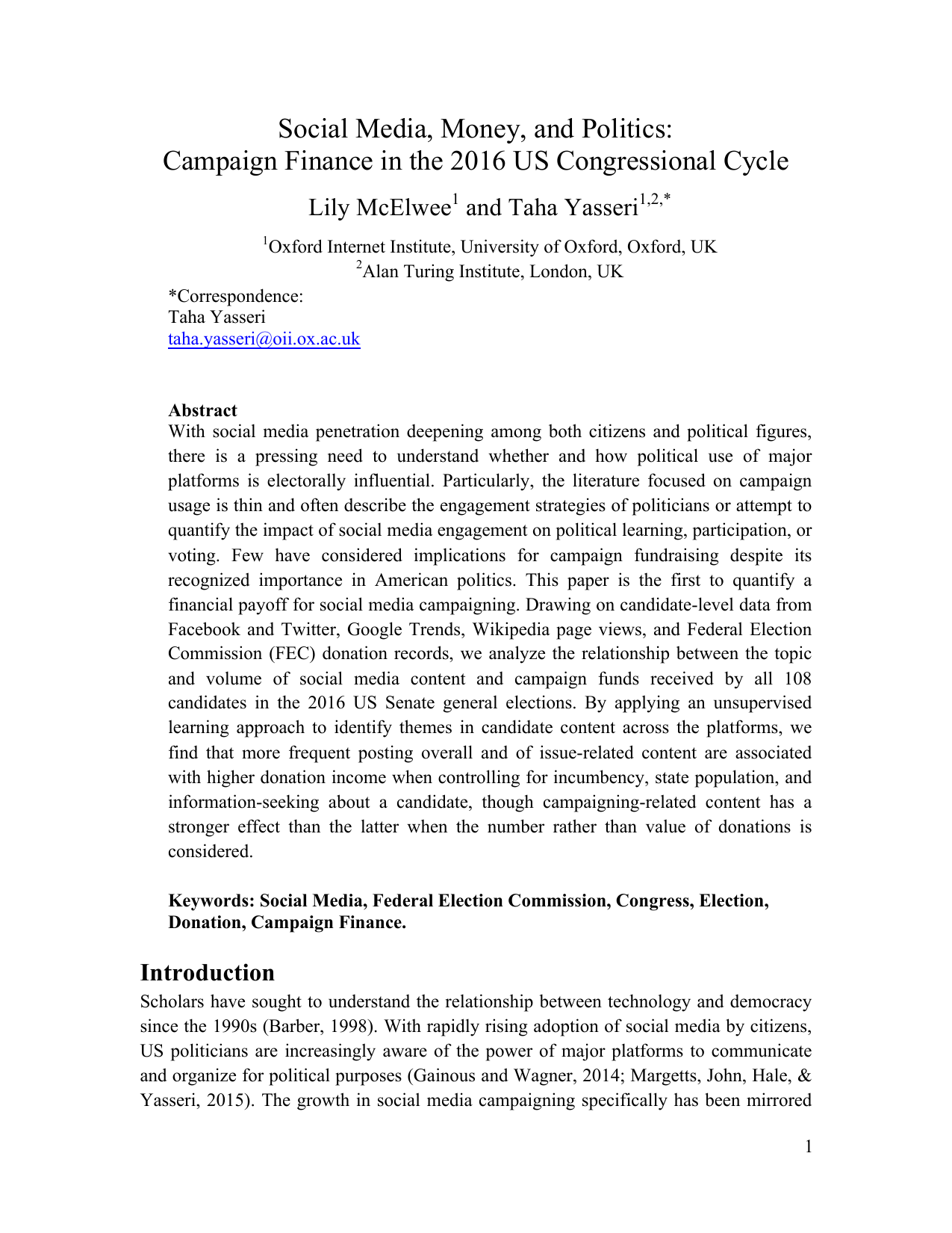 Social Media, Money, and Politics: Campaign Finance in the 2016 US Congressional Cycle