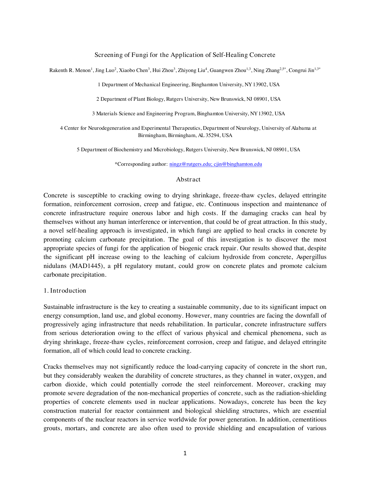 Screening of Fungi for the Application of Self-Healing Concrete