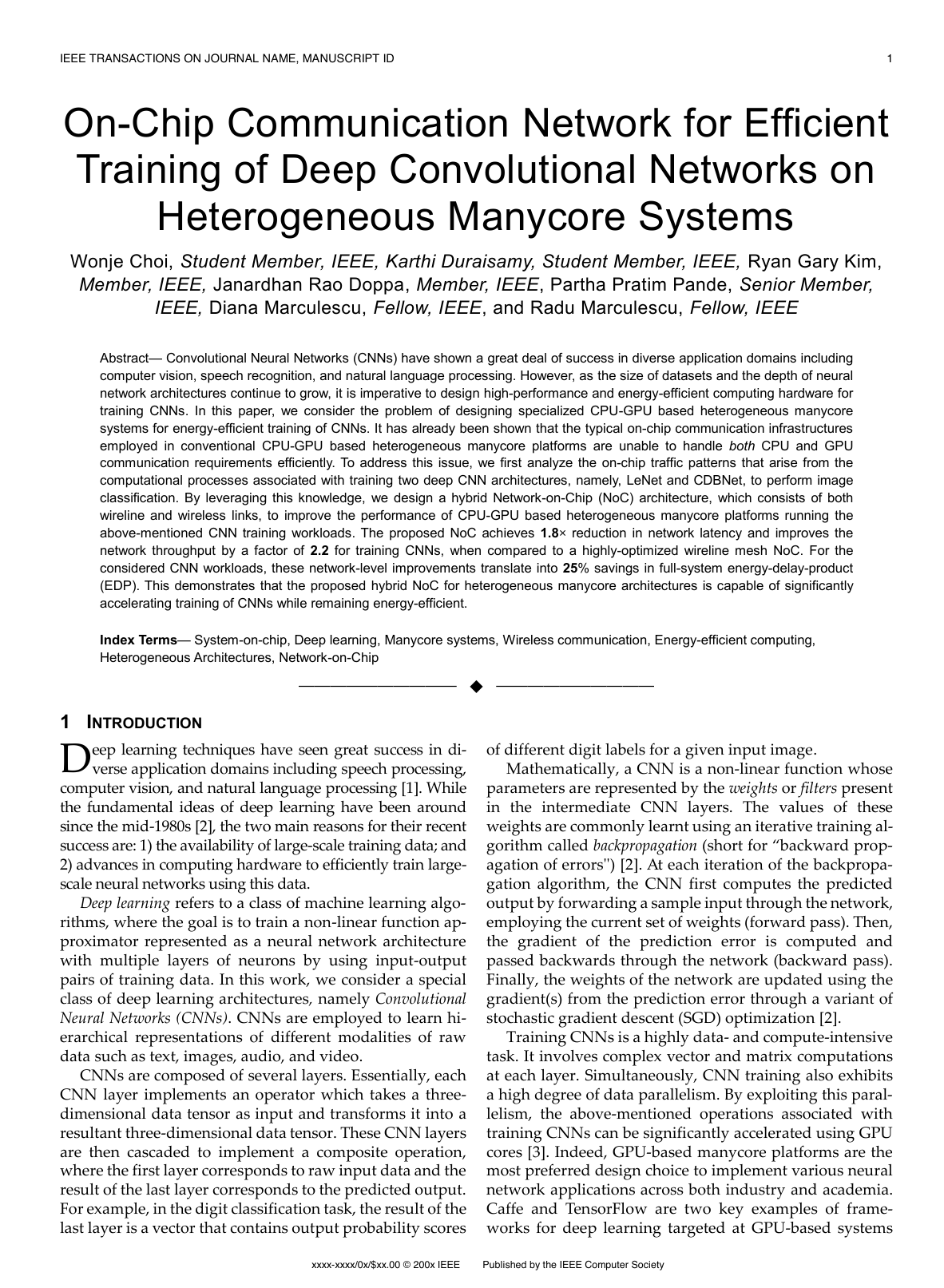 On-Chip Communication Network for Efficient Training of Deep Convolutional Networks on Heterogeneous Manycore Systems