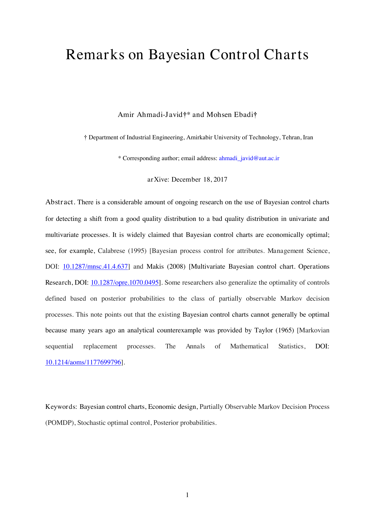 Remarks on Bayesian Control Charts