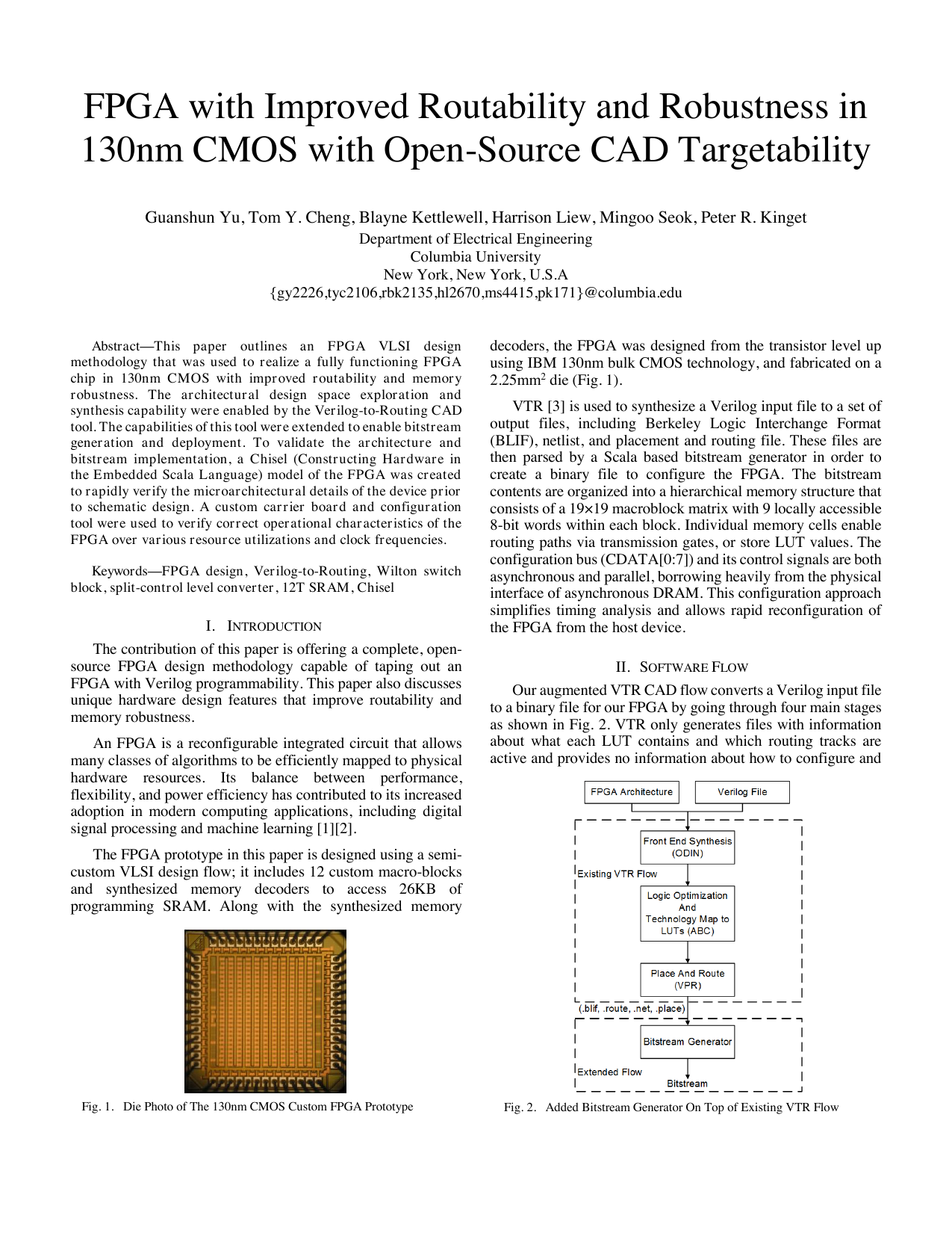 FPGA with Improved Routability and Robustness in 130nm CMOS with Open-Source CAD Targetability