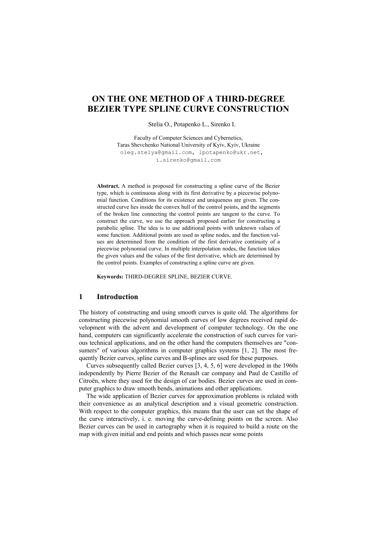 On the one method of a third-degree bezier type spline curve construction