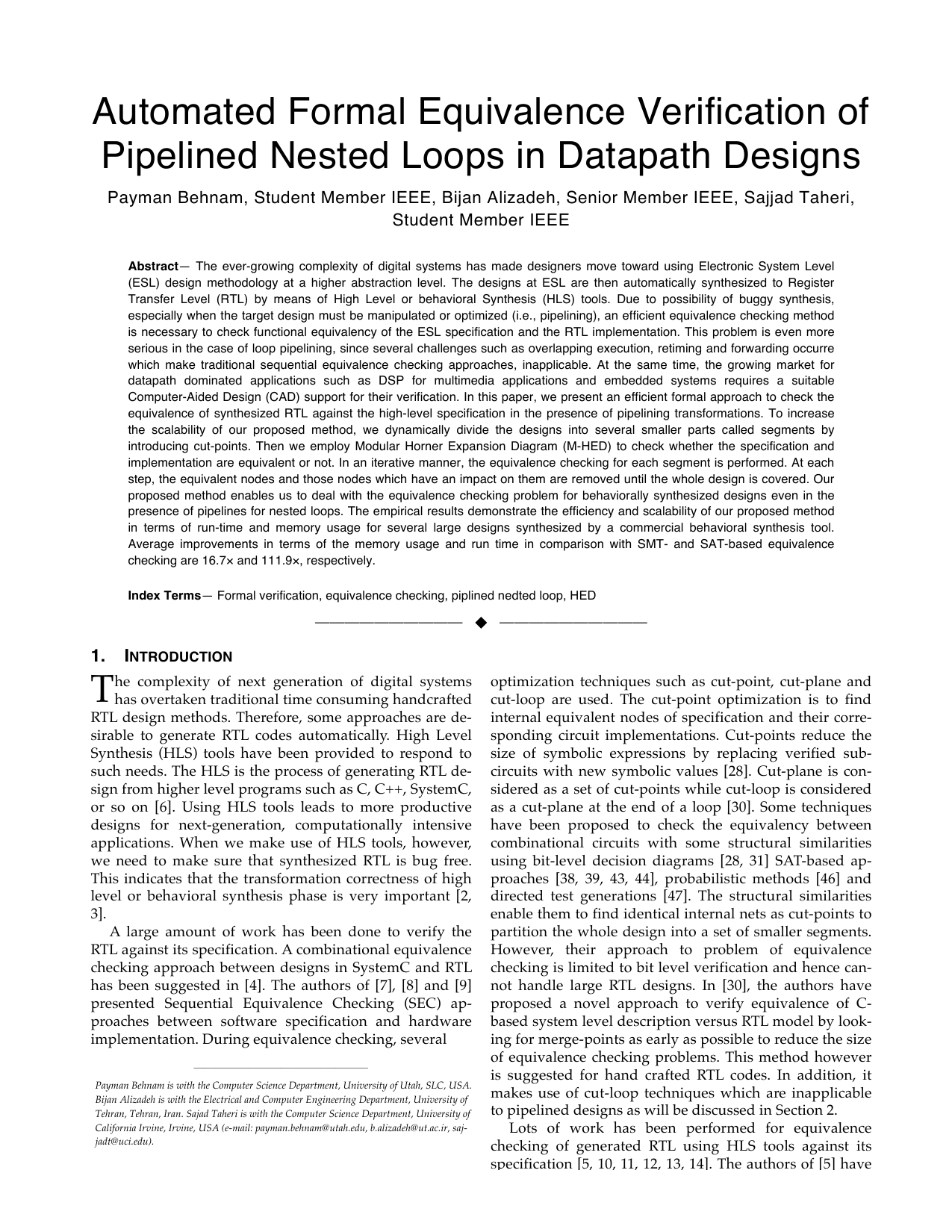 Automated Formal Equivalence Verification of Pipelined Nested Loops in Datapath Designs