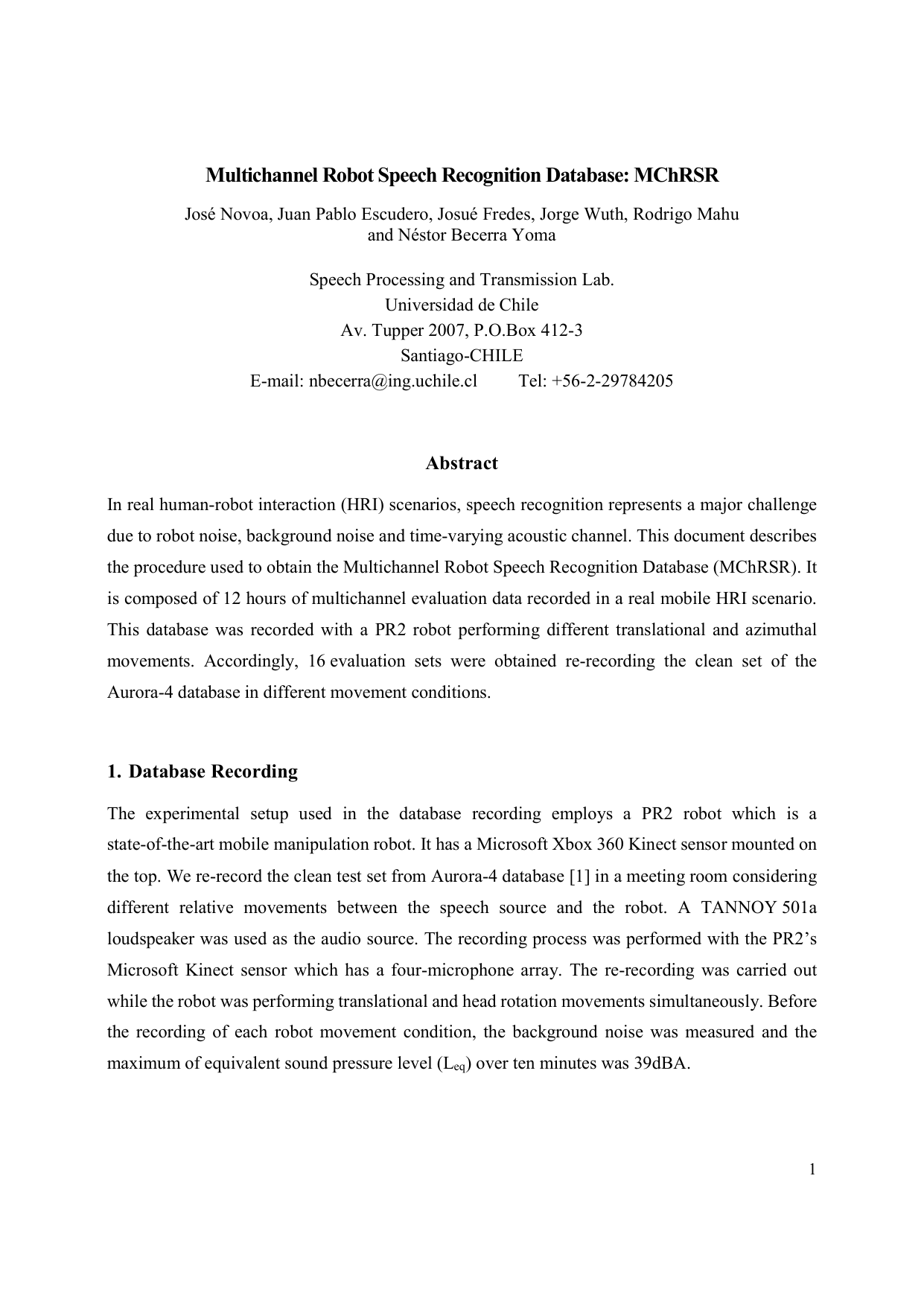 Multichannel Robot Speech Recognition Database: MChRSR