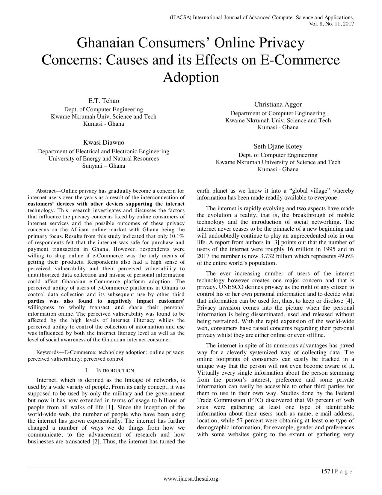 Ghanaian Consumers Online Privacy Concerns: Causes and its Effects on E-Commerce Adoption