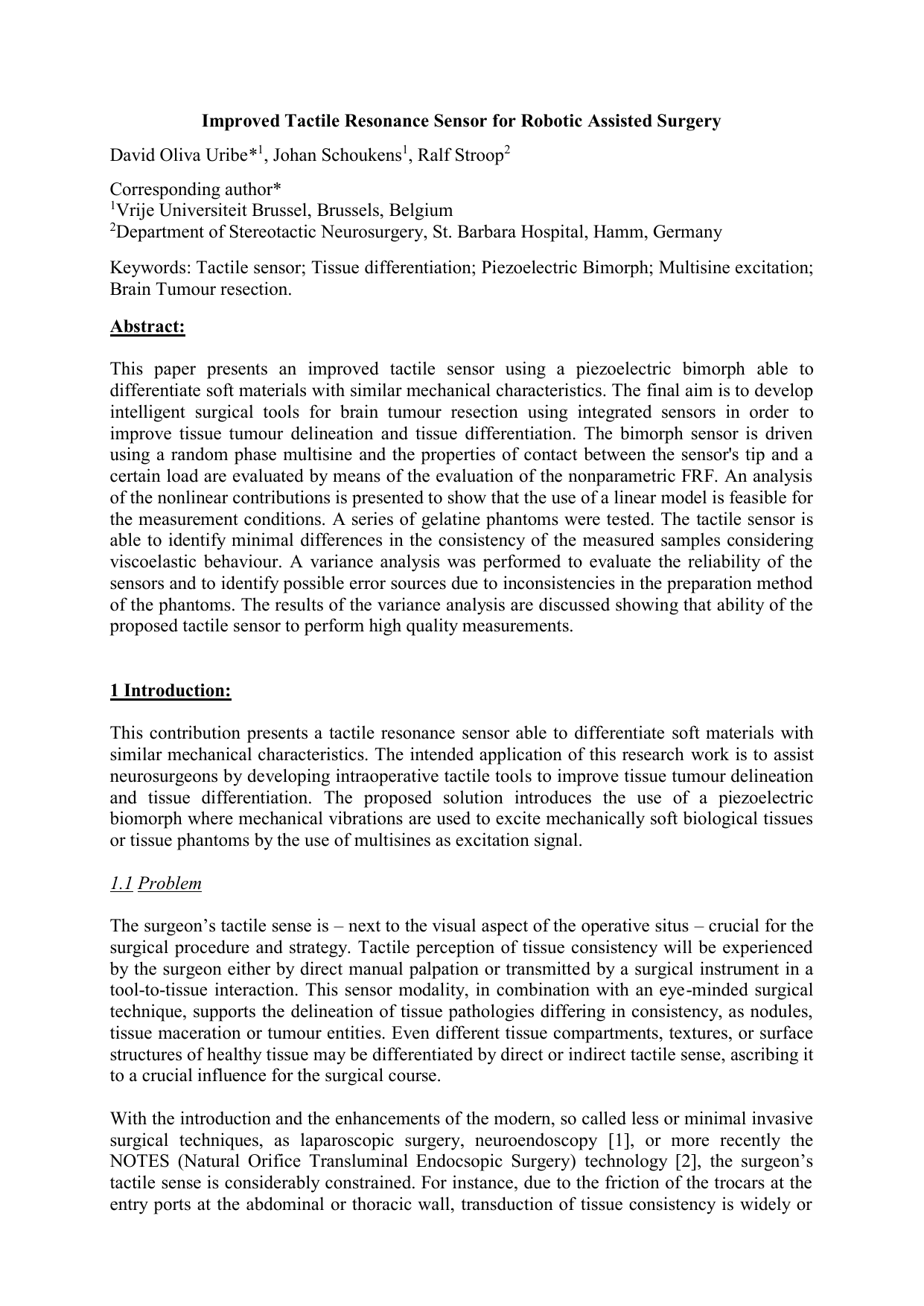 Improved Tactile Resonance Sensor for Robotic Assisted Surgery