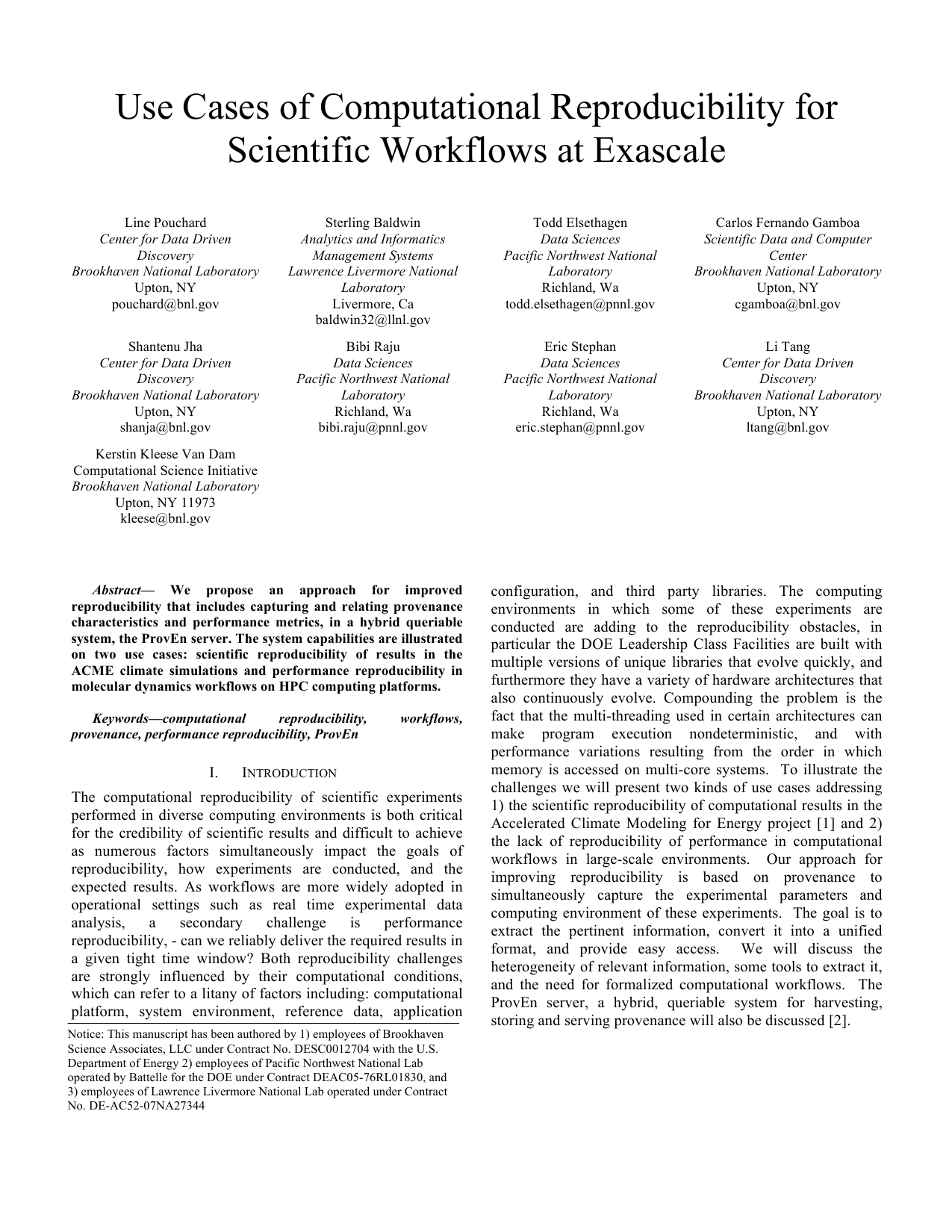 Use Cases of Computational Reproducibility for Scientific Workflows at   Exascale