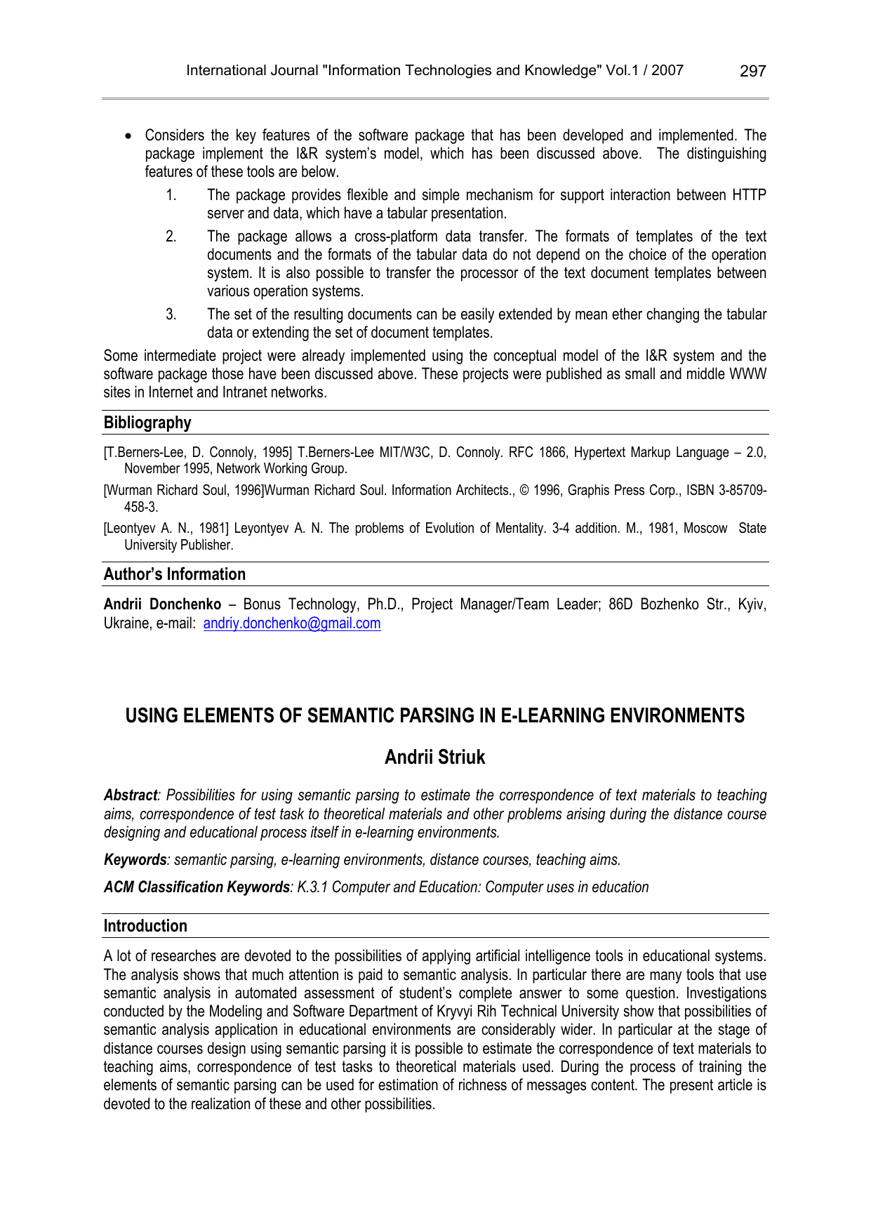 Using Elements Of Semantic Parsing In E-Learning Environments