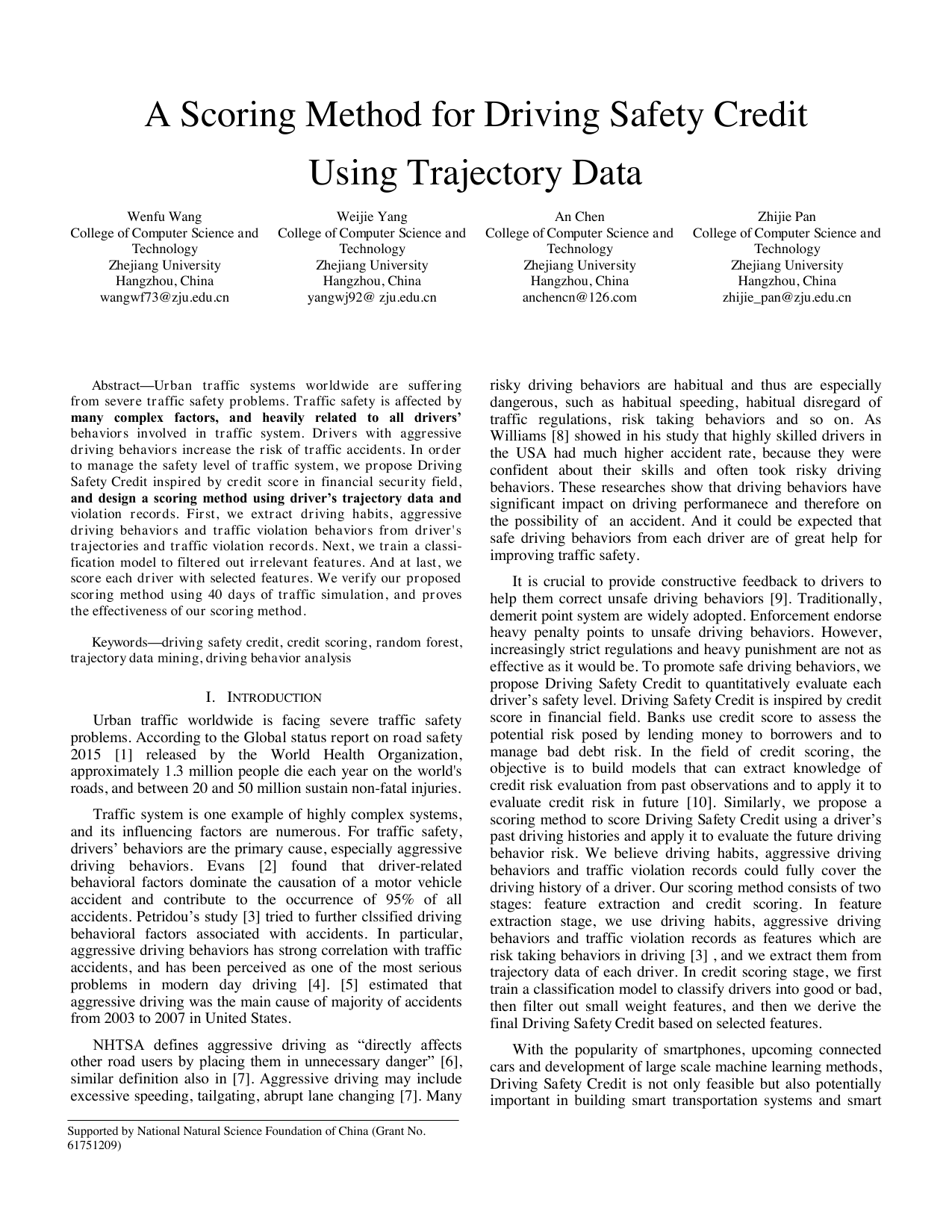 A Scoring Method for Driving Safety Credit Using Trajectory Data