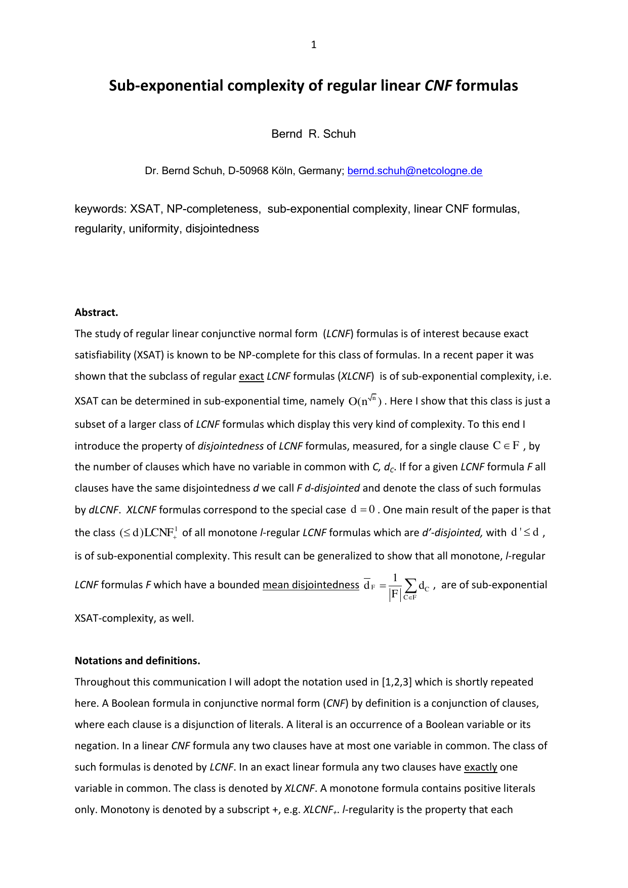Sub-exponential complexity of regular linear CNF formulas