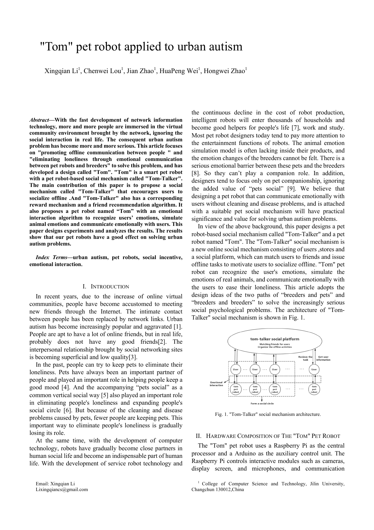 'Tom' pet robot applied to urban autism