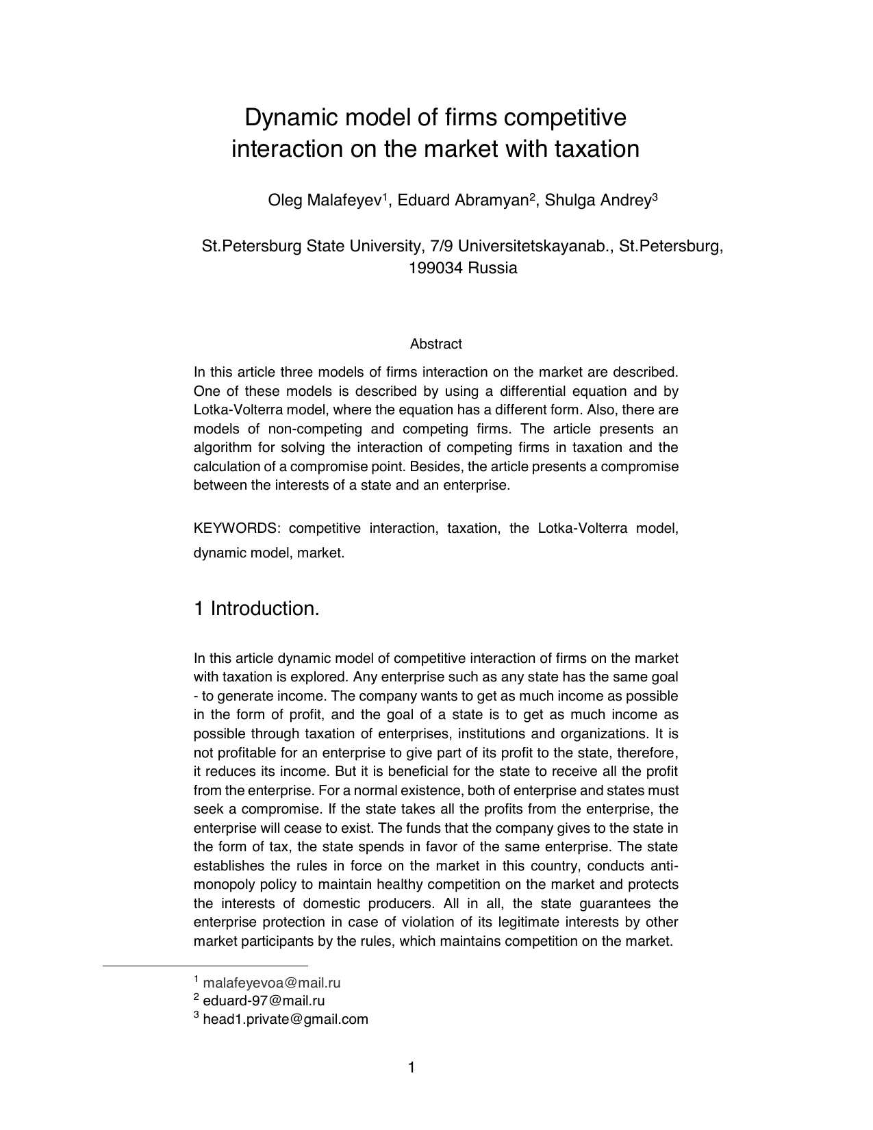 Dynamic model of firms competitive interaction on the market with   taxation